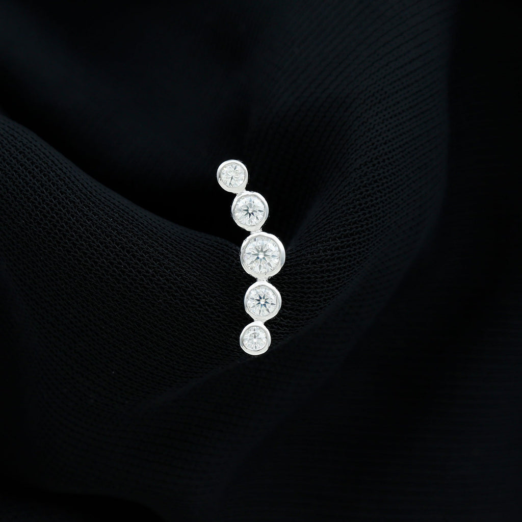 Bezel Set Round Moissanite Curved Crawler Earring