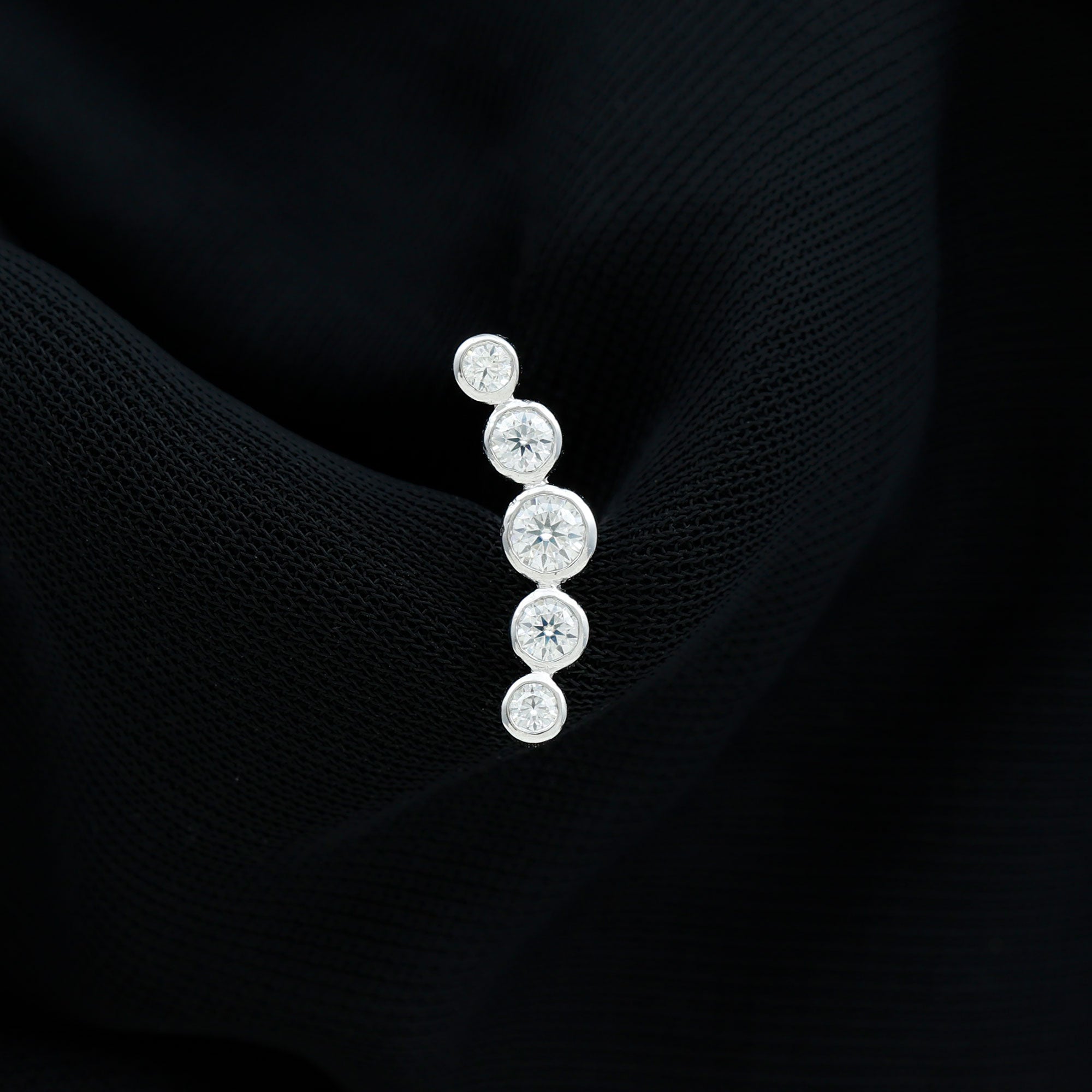 Bezel Set Round Moissanite Curved Crawler Earring