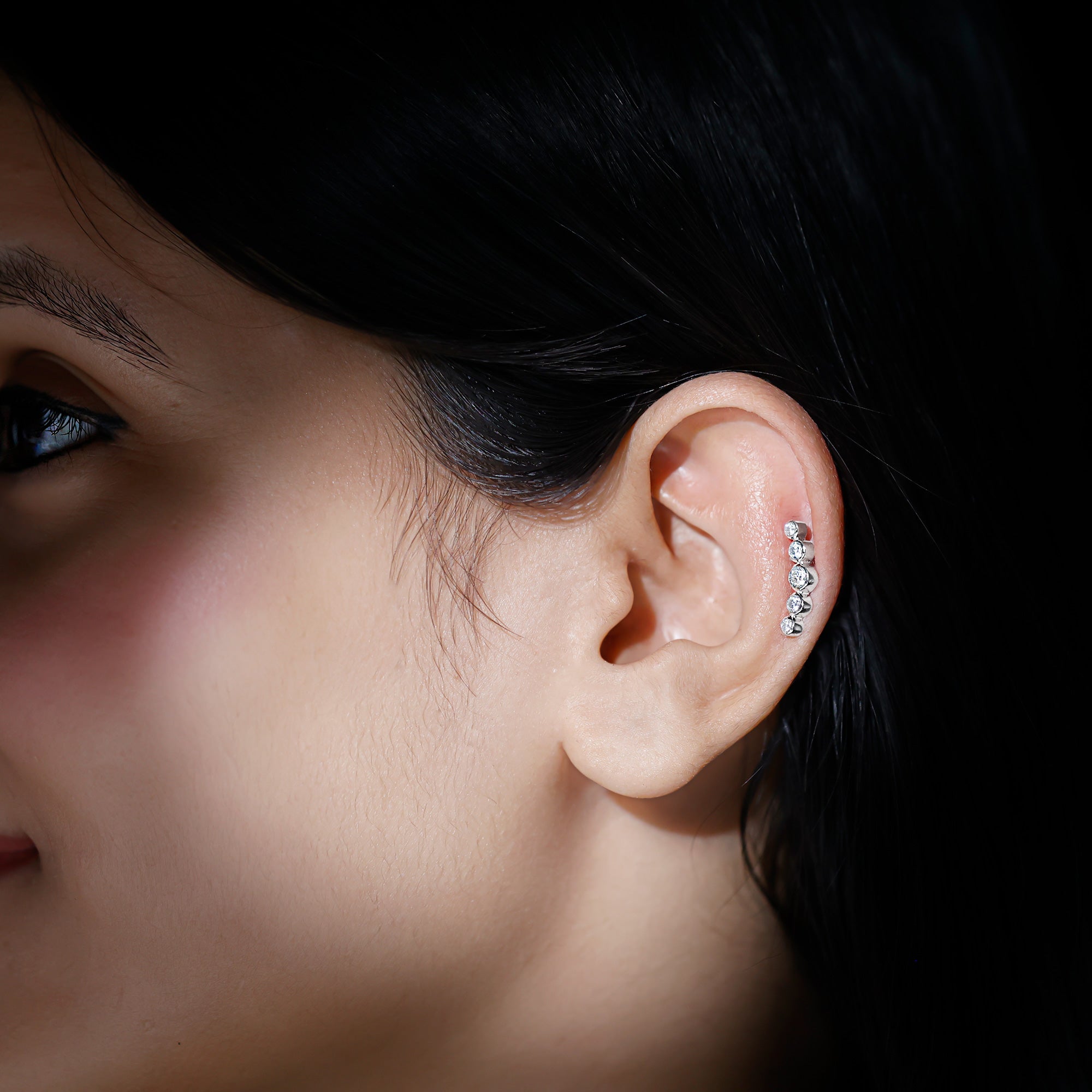 Bezel Set Round Moissanite Curved Crawler Earring