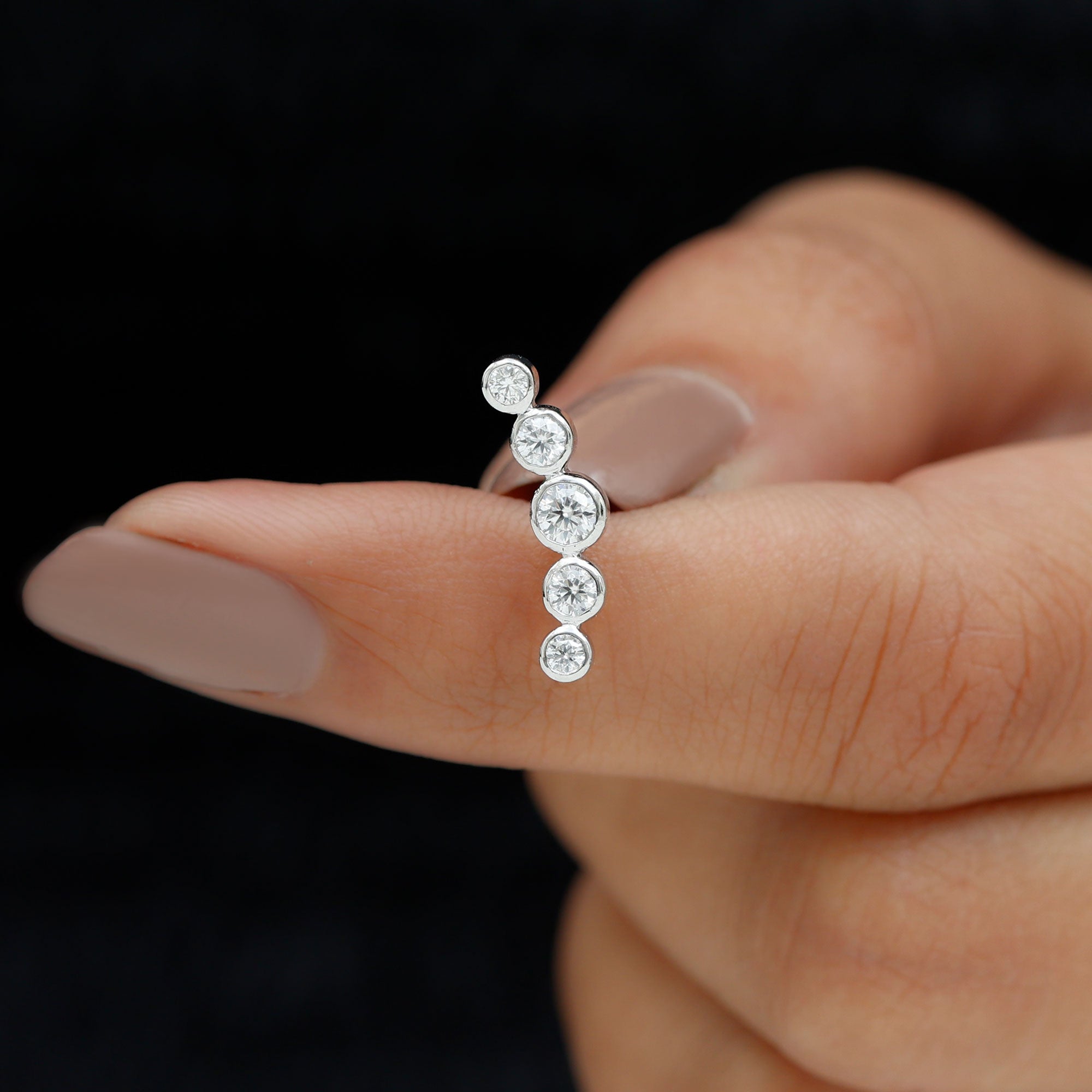 Bezel Set Round Moissanite Curved Crawler Earring