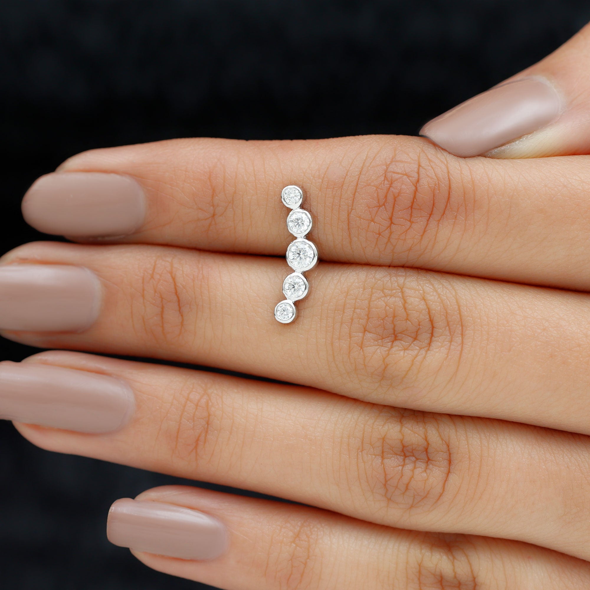 Bezel Set Round Moissanite Curved Crawler Earring