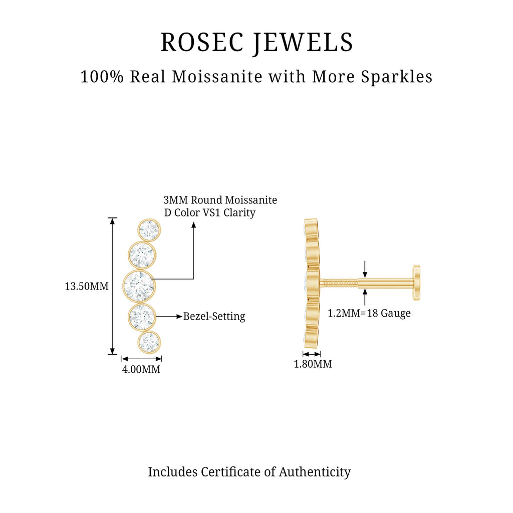Bezel Set Round Moissanite Curved Crawler Earring