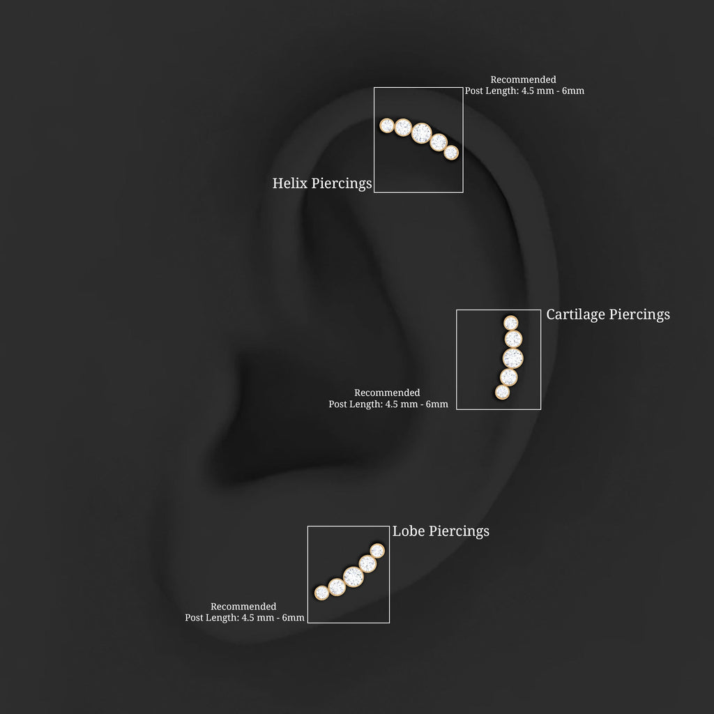 Bezel Set Round Moissanite Curved Crawler Earring