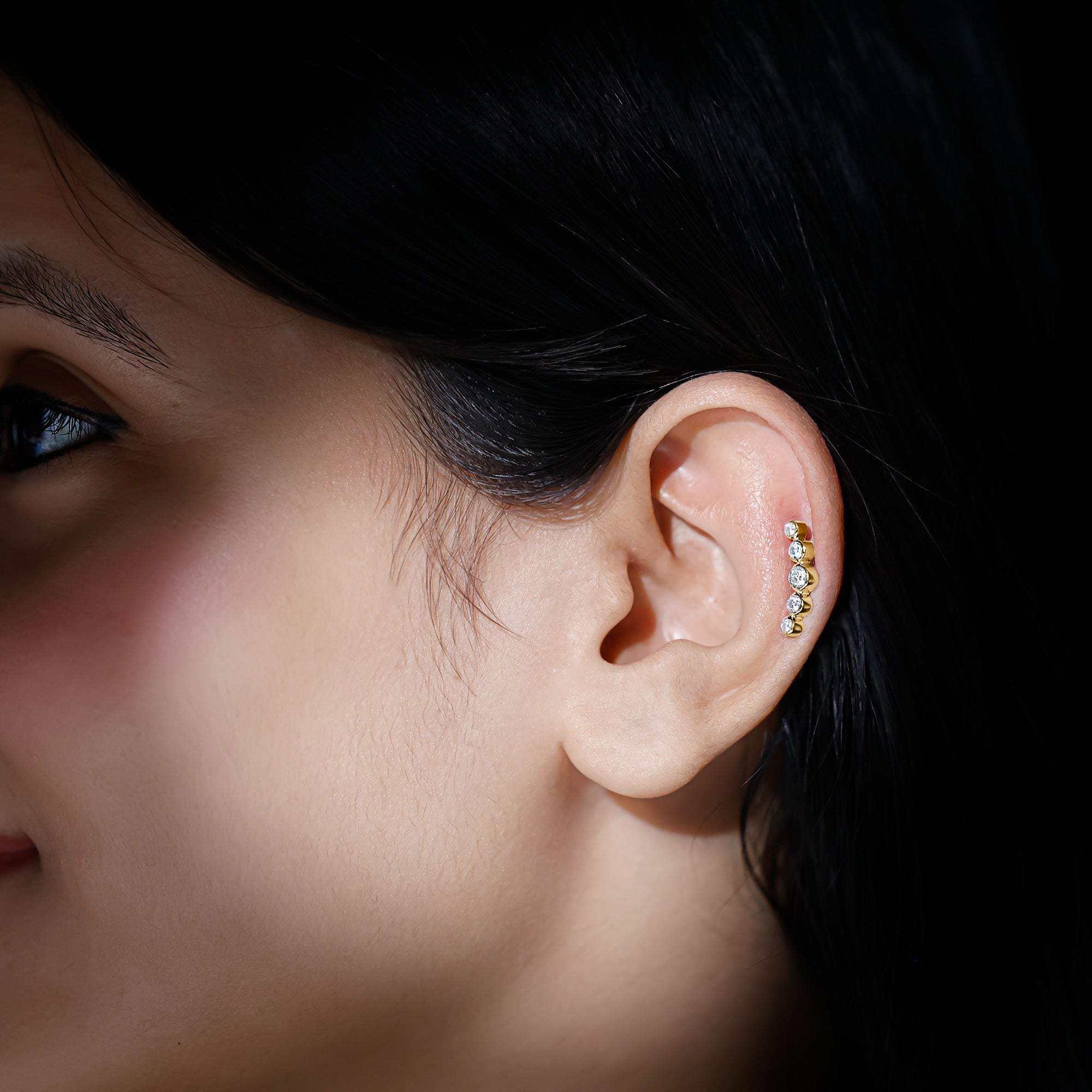 Bezel Set Round Moissanite Curved Crawler Earring