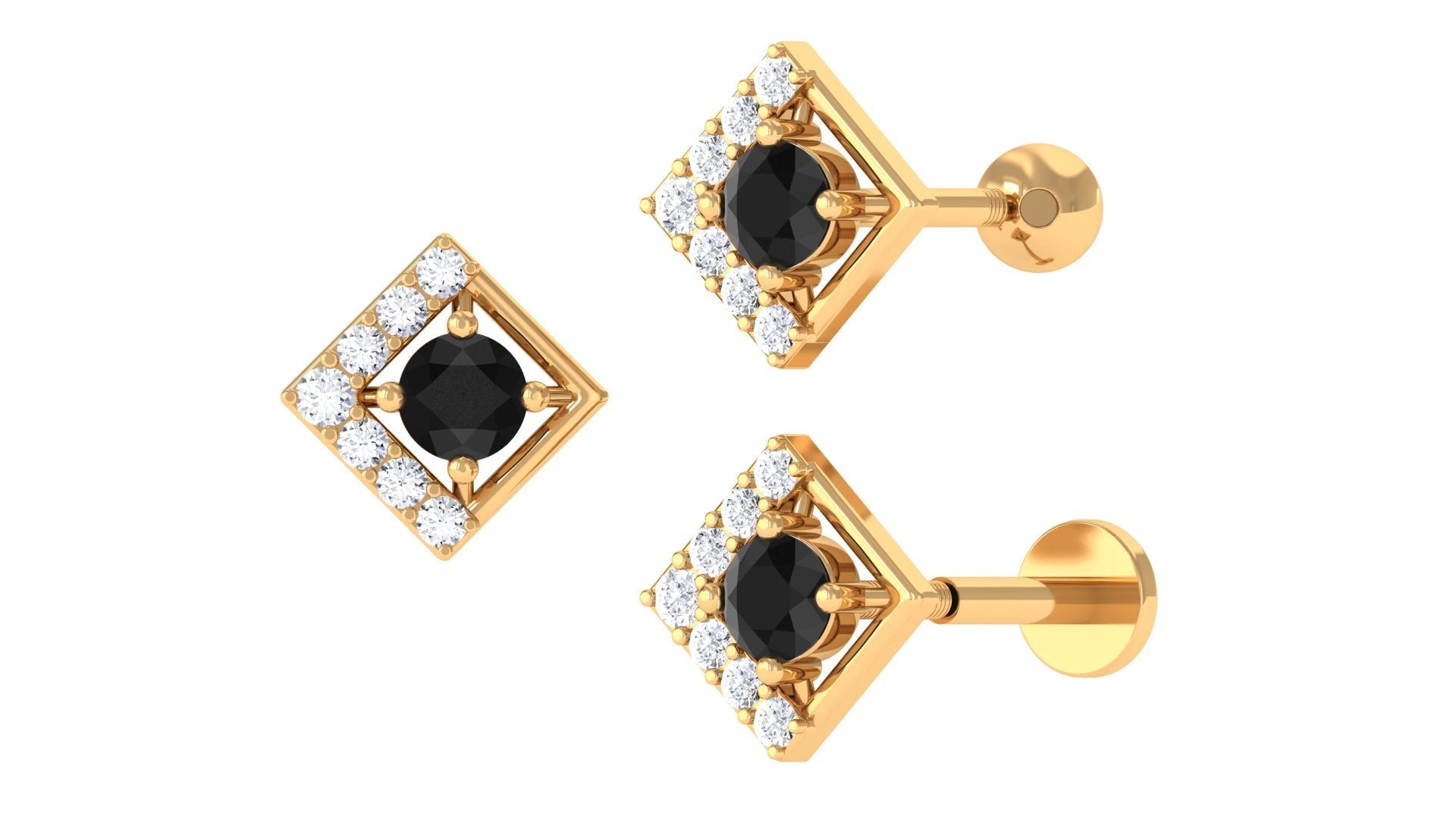 Black Diamond Square Geometric Earring with Moissanite