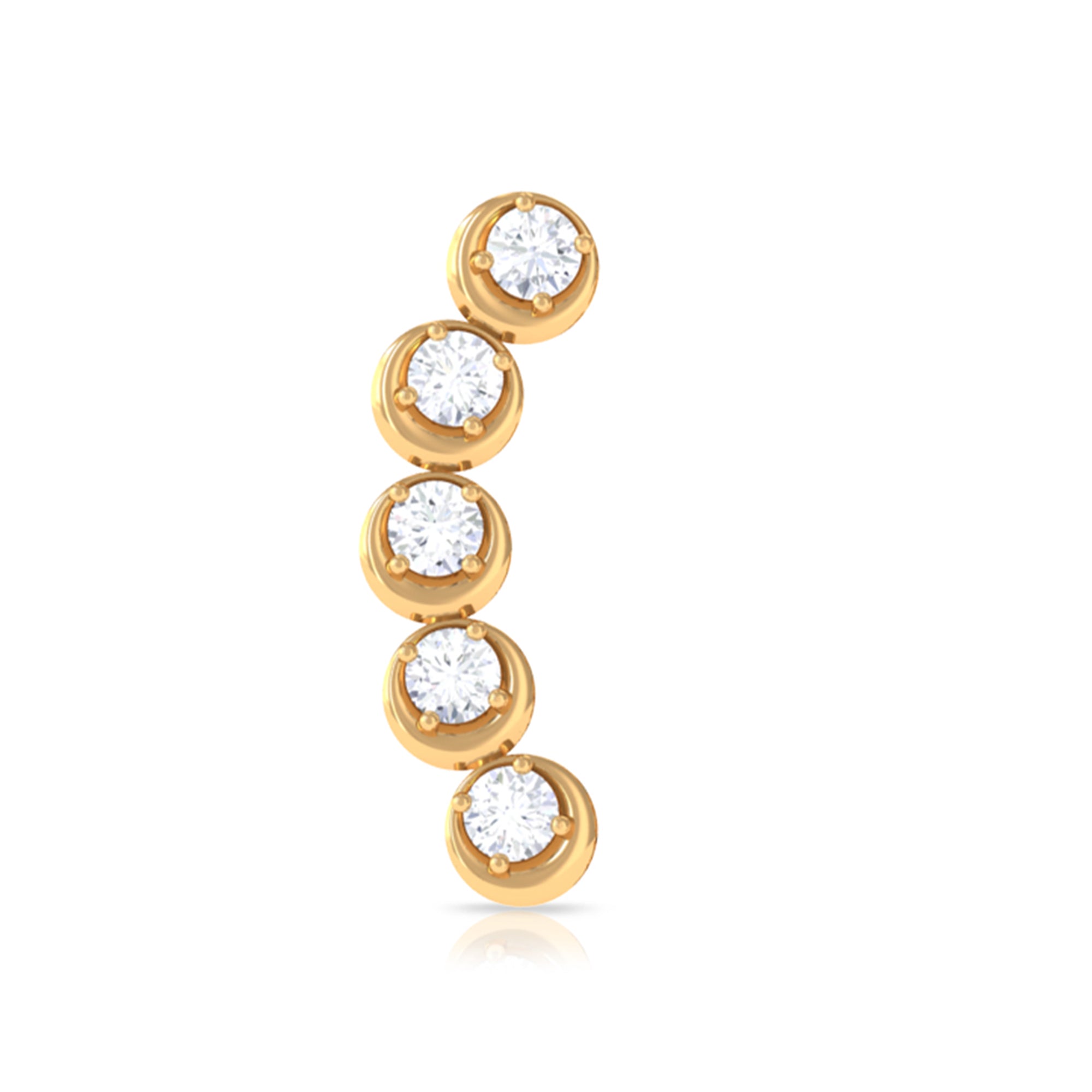 Round Moissanite Gold Crawler Earring for Helix Piercing