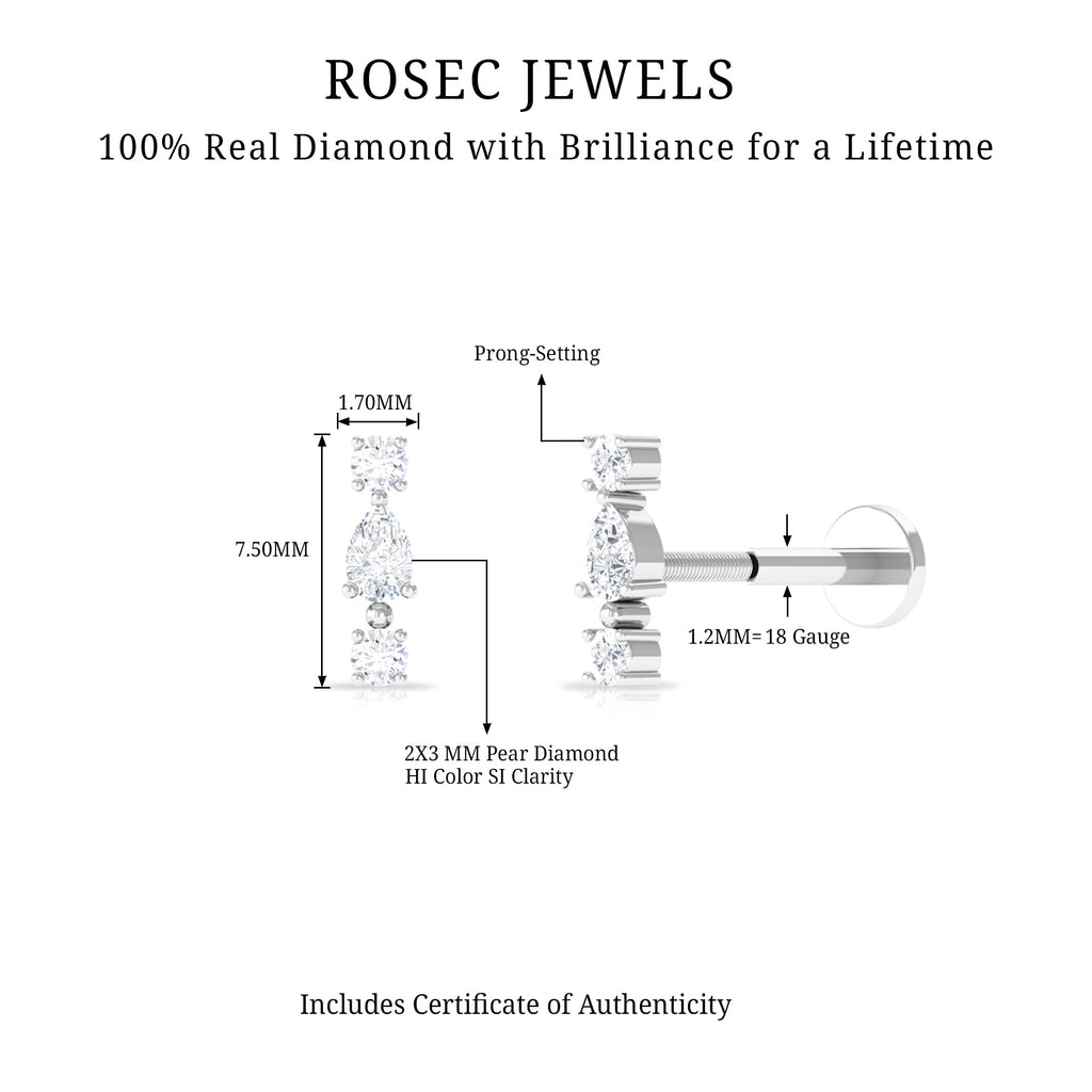 Simple Three Diamond Cartilage Earring with Flat Back