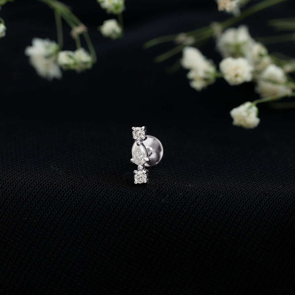 Simple Three Diamond Cartilage Earring with Flat Back