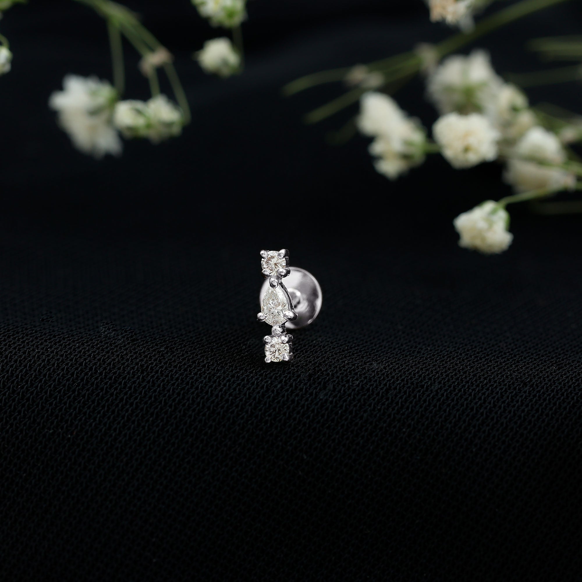 Simple Three Diamond Cartilage Earring with Flat Back