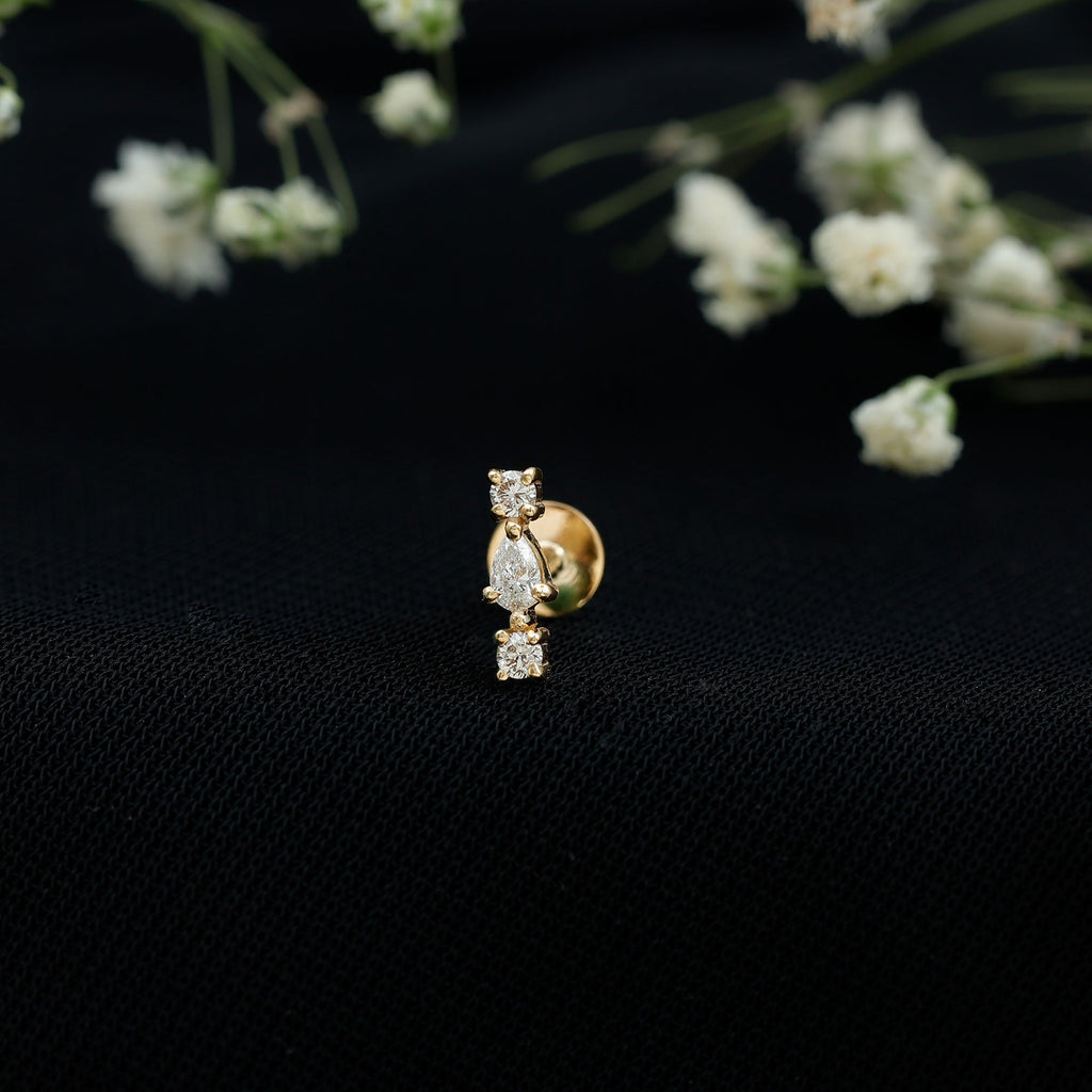 Simple Three Diamond Cartilage Earring with Flat Back