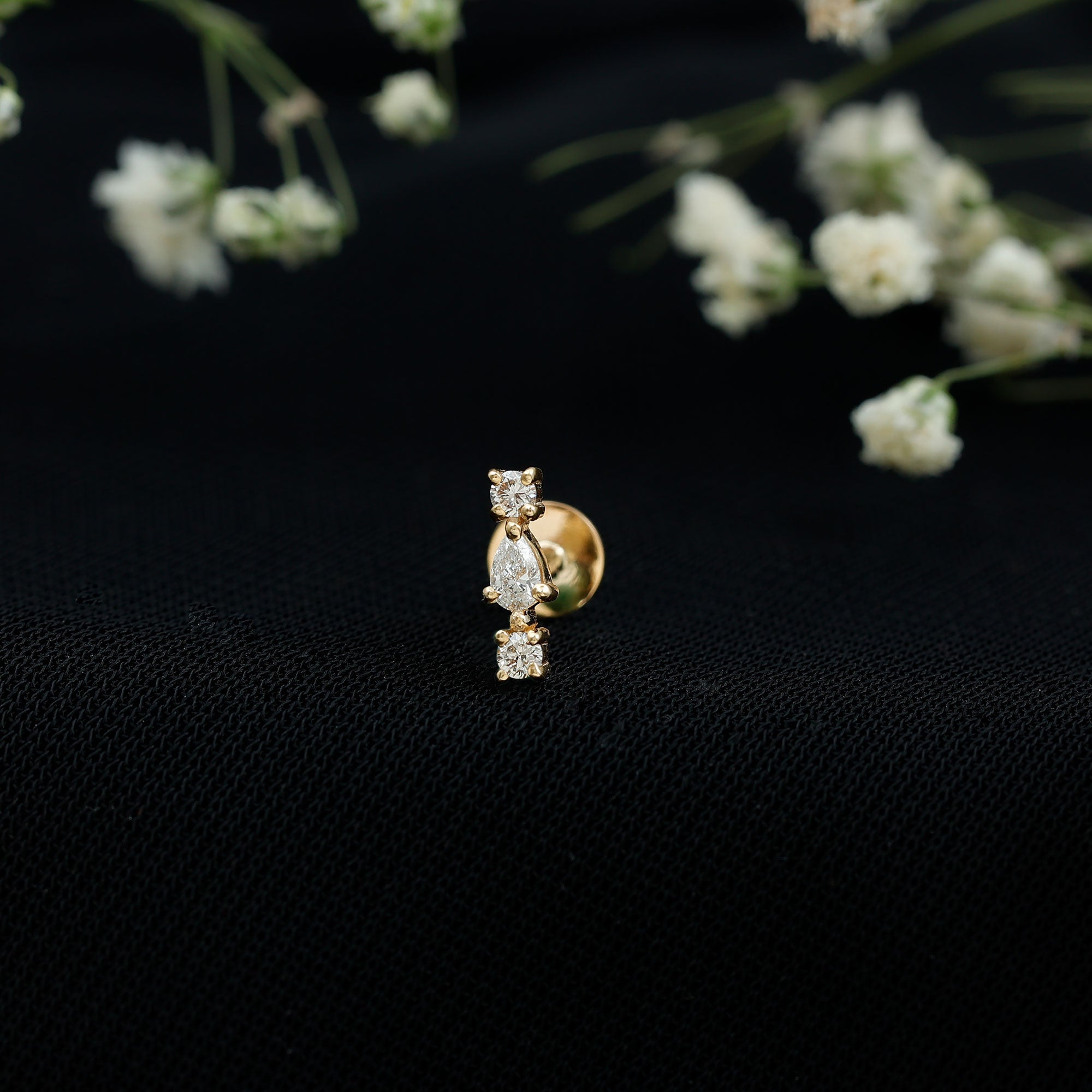 Simple Three Diamond Cartilage Earring with Flat Back