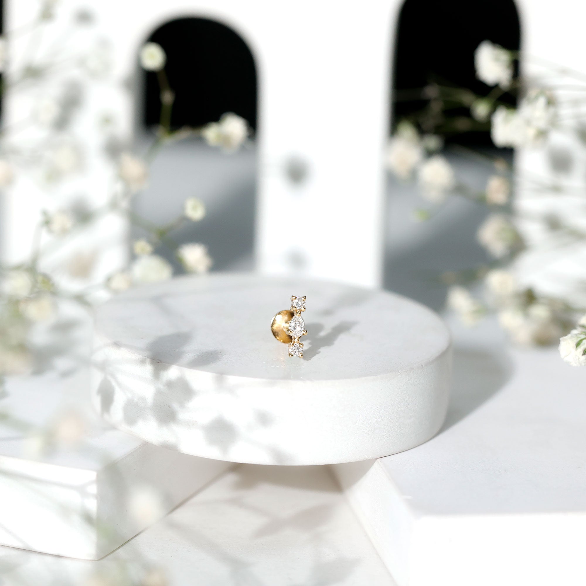 Simple Three Diamond Cartilage Earring with Flat Back