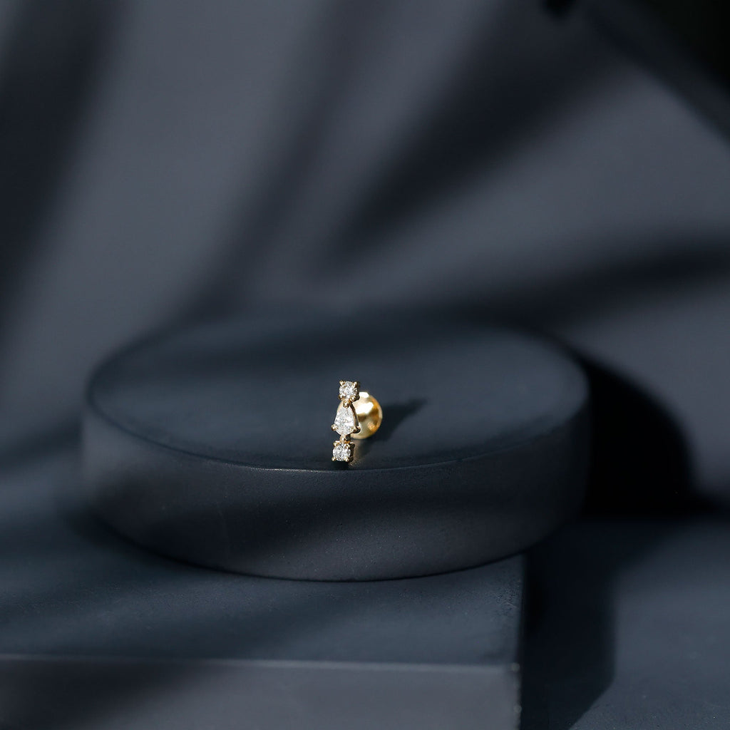 Simple Three Diamond Cartilage Earring with Flat Back