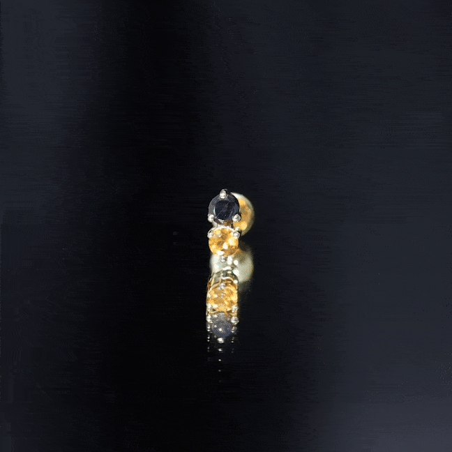 Minimal Citrine and Black Diamond 2 Stone Conch Earring