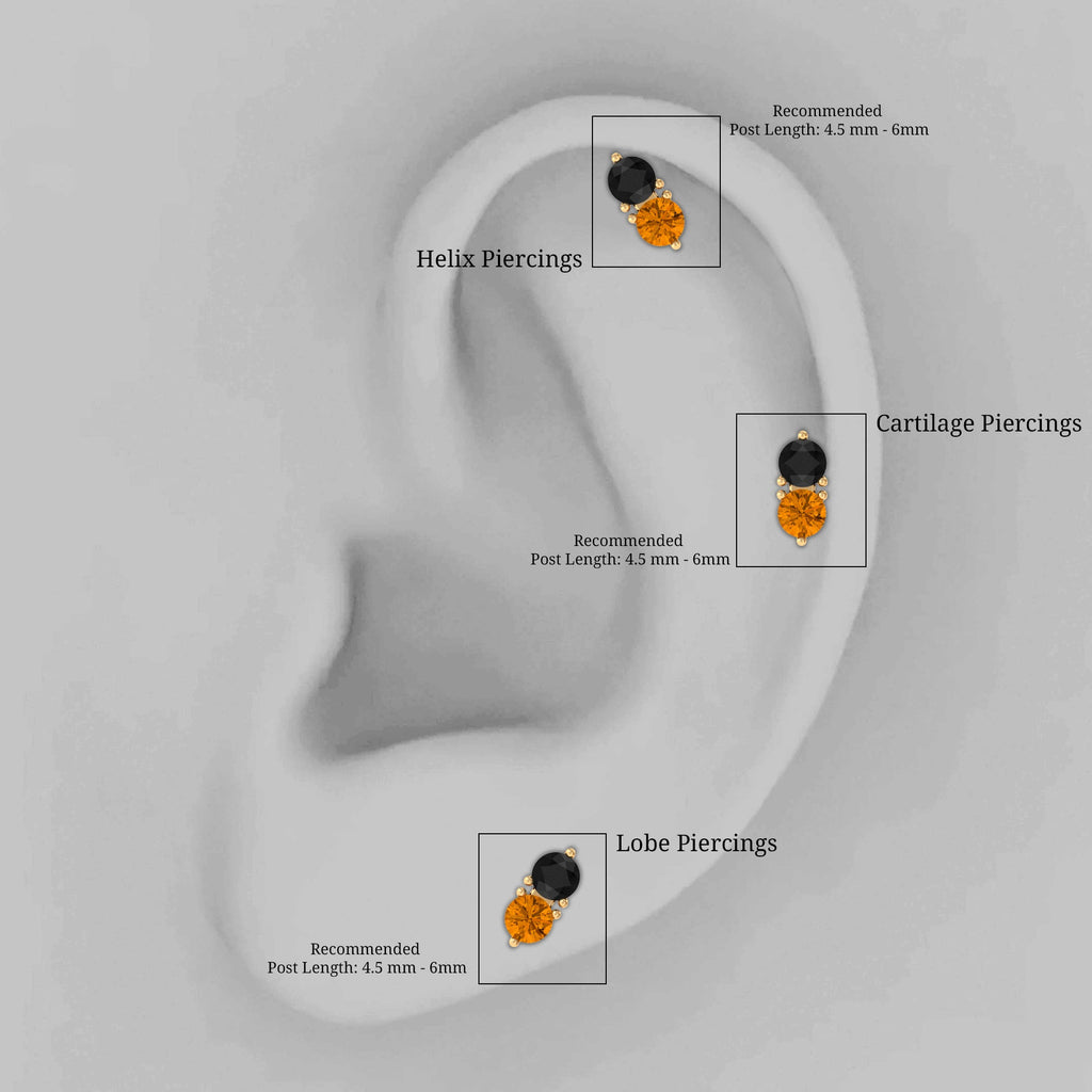 Minimal Citrine and Black Diamond 2 Stone Conch Earring