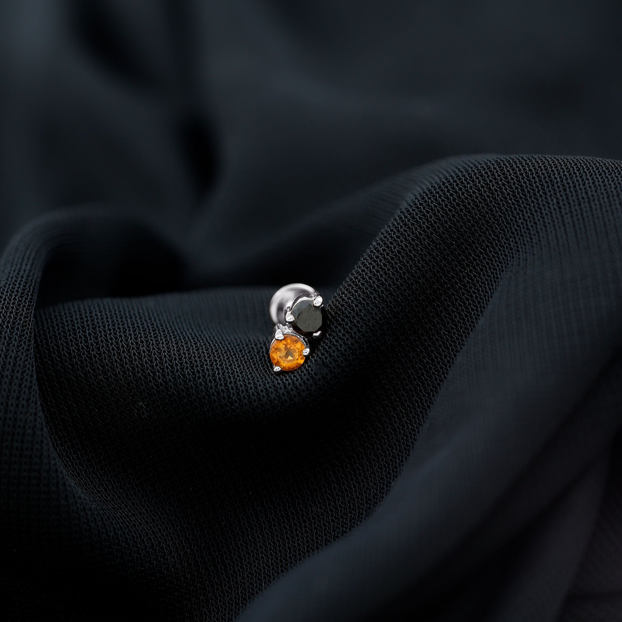 Minimal Citrine and Black Diamond 2 Stone Conch Earring