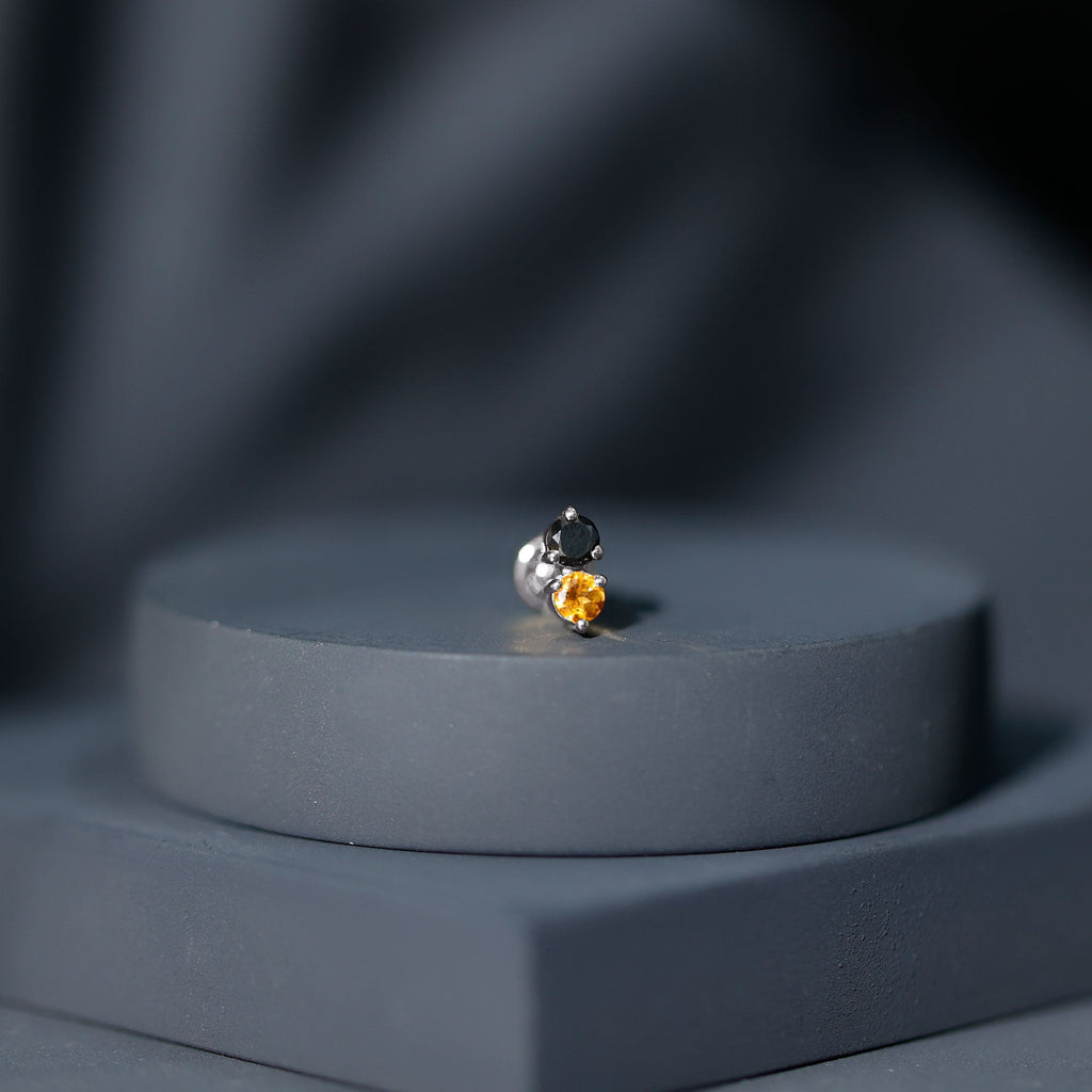 Minimal Citrine and Black Diamond 2 Stone Conch Earring