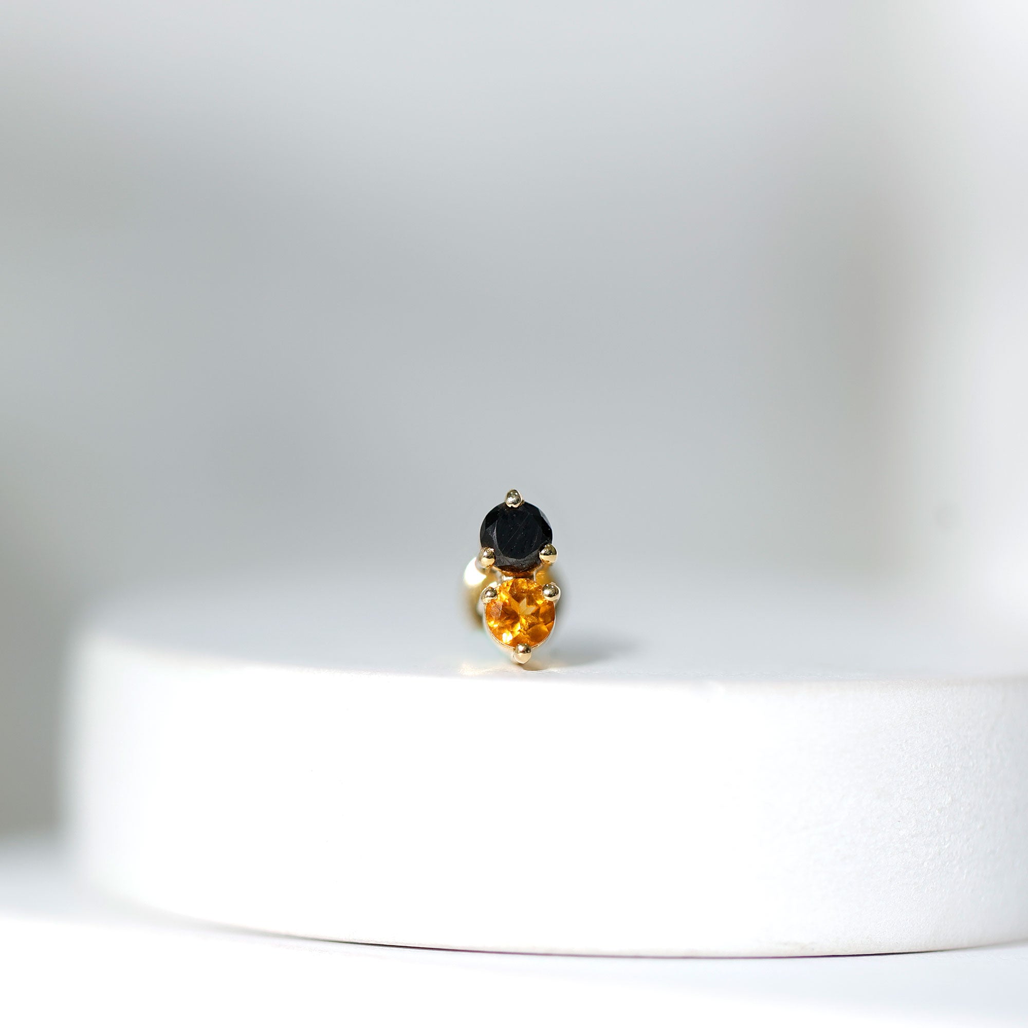 Minimal Citrine and Black Diamond 2 Stone Conch Earring
