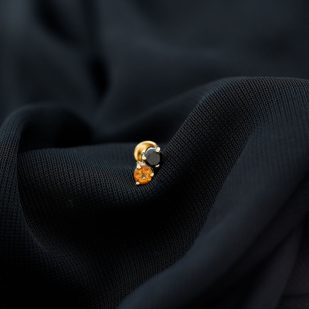 Minimal Citrine and Black Diamond 2 Stone Conch Earring