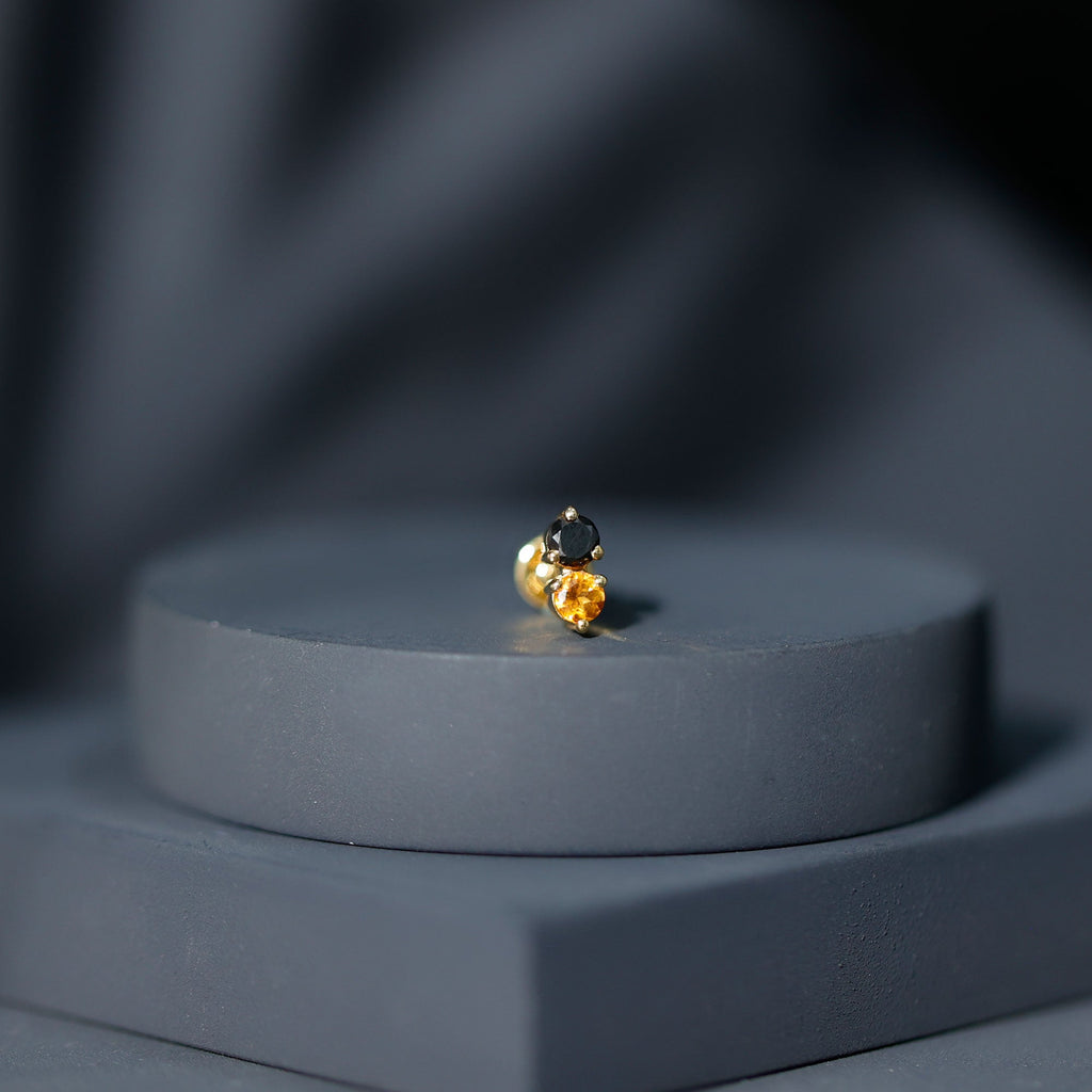 Minimal Citrine and Black Diamond 2 Stone Conch Earring