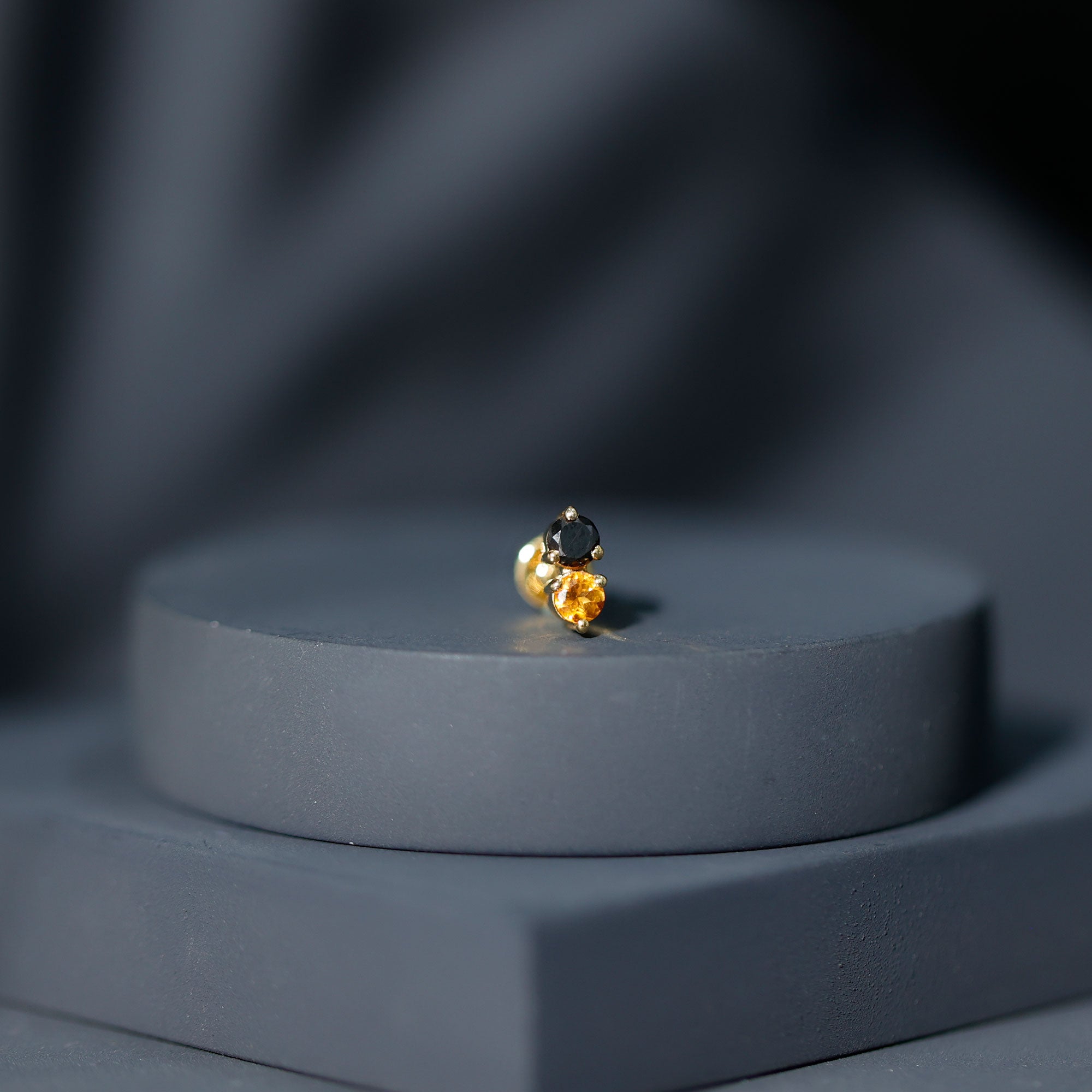Minimal Citrine and Black Diamond 2 Stone Conch Earring