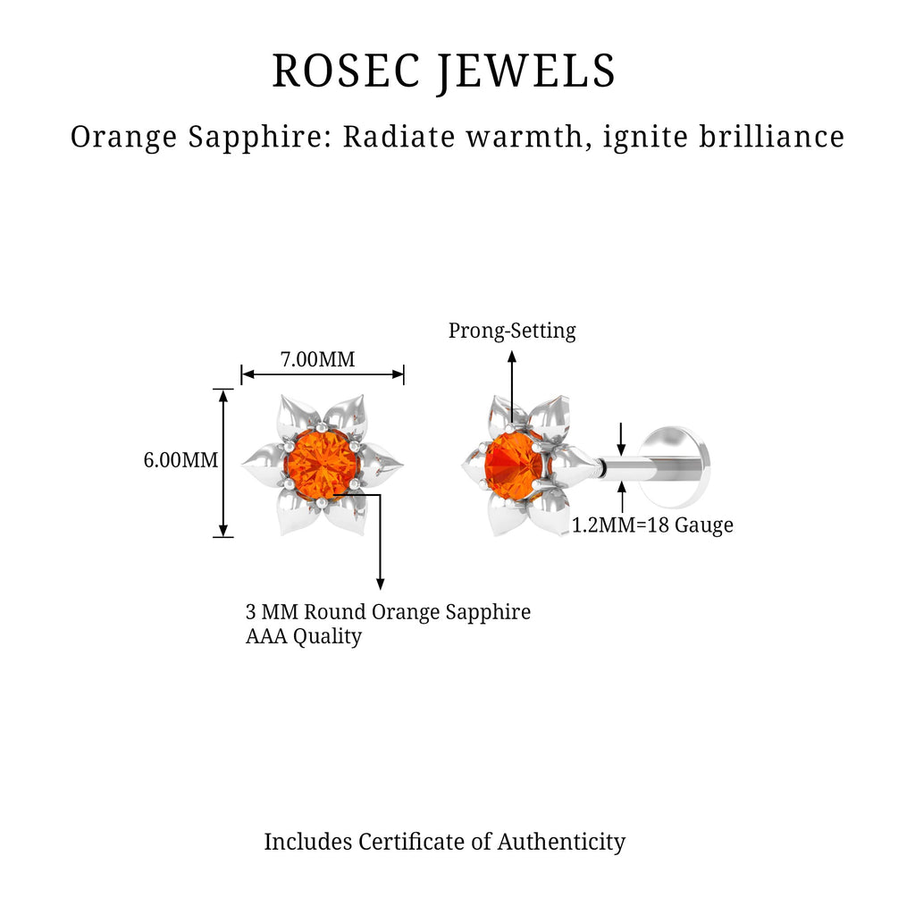 Round Orange Sapphire Flower Cartilage Earring
