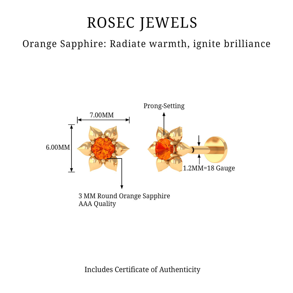 Round Orange Sapphire Flower Cartilage Earring
