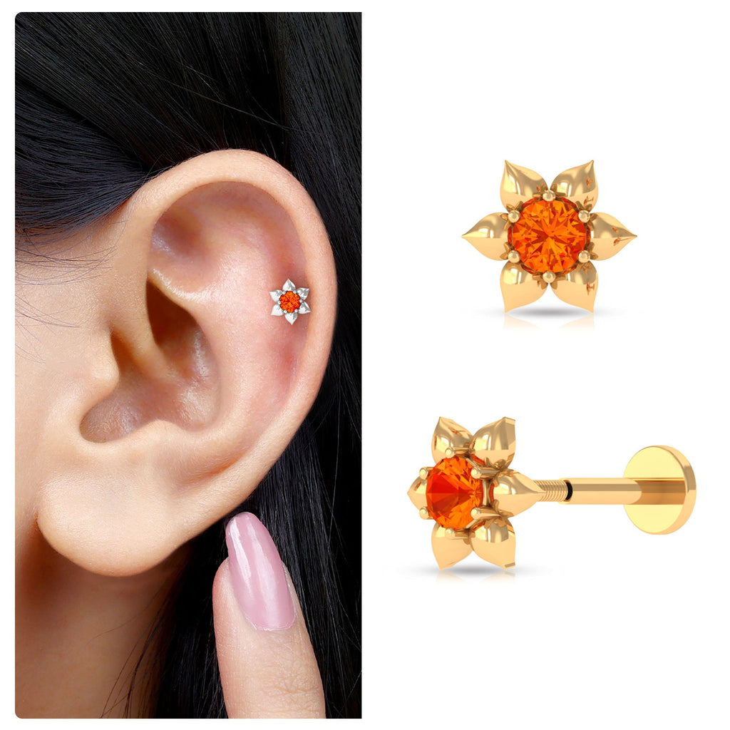 Round Orange Sapphire Flower Cartilage Earring