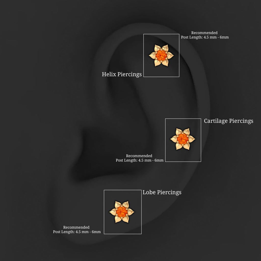 Round Orange Sapphire Flower Cartilage Earring