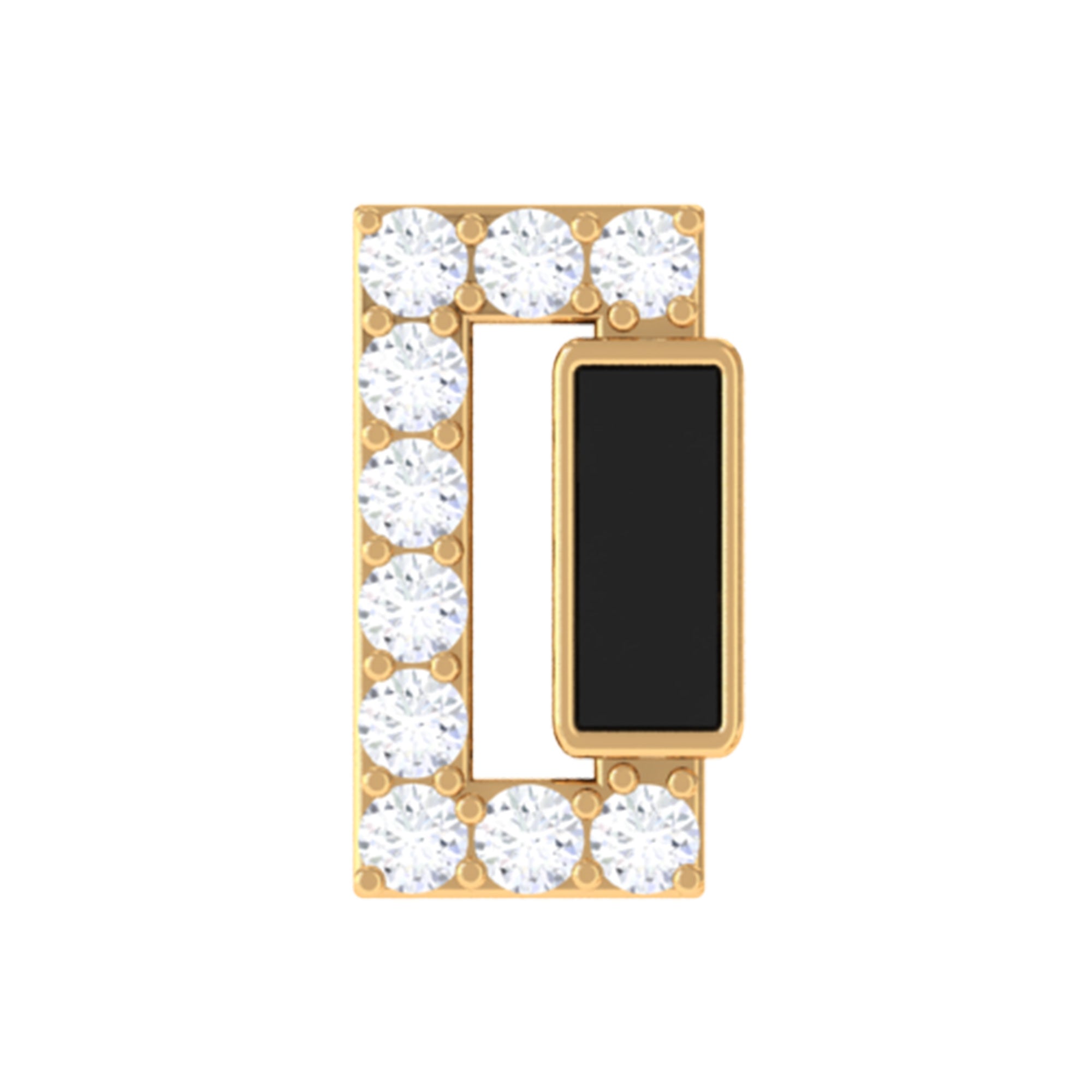 Diamond Gold Bar Tragus Earring with Black Enamel