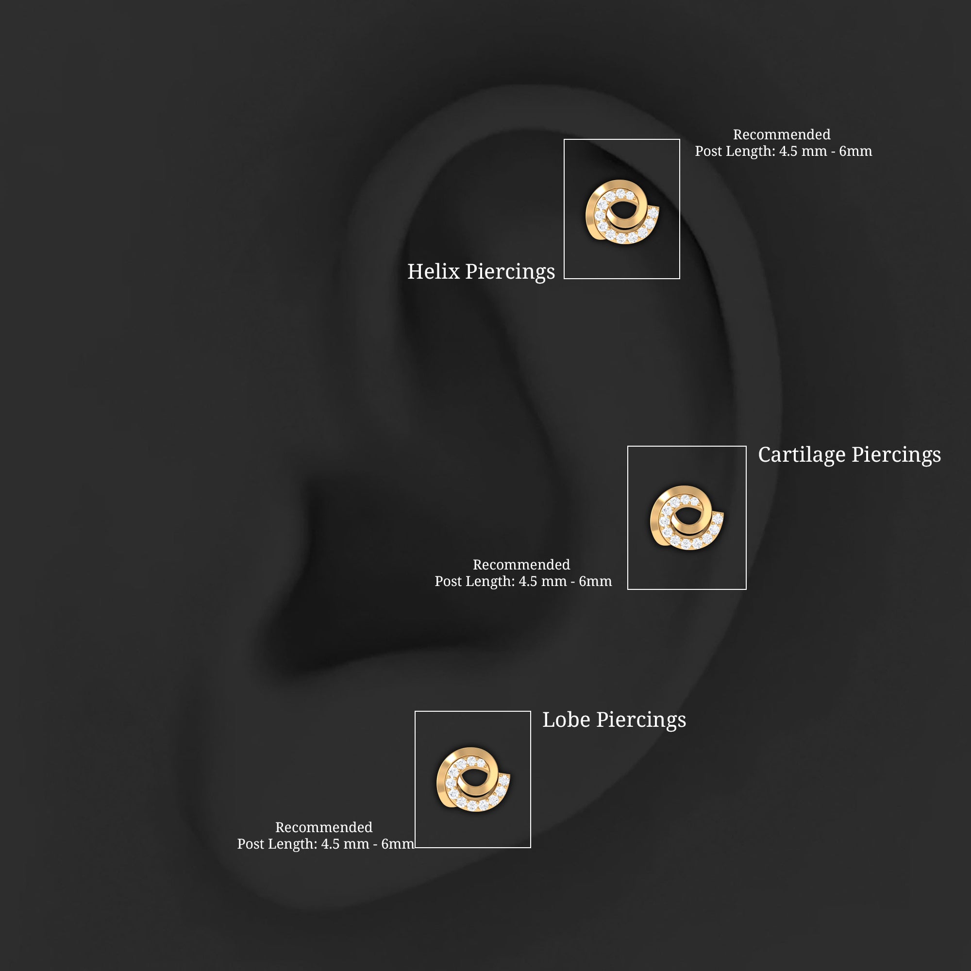 Moissanite Gold Swirl Earring for Second Hole Piercing