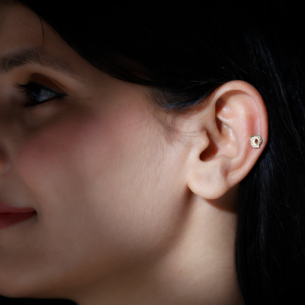 Moissanite Gold Swirl Earring for Second Hole Piercing