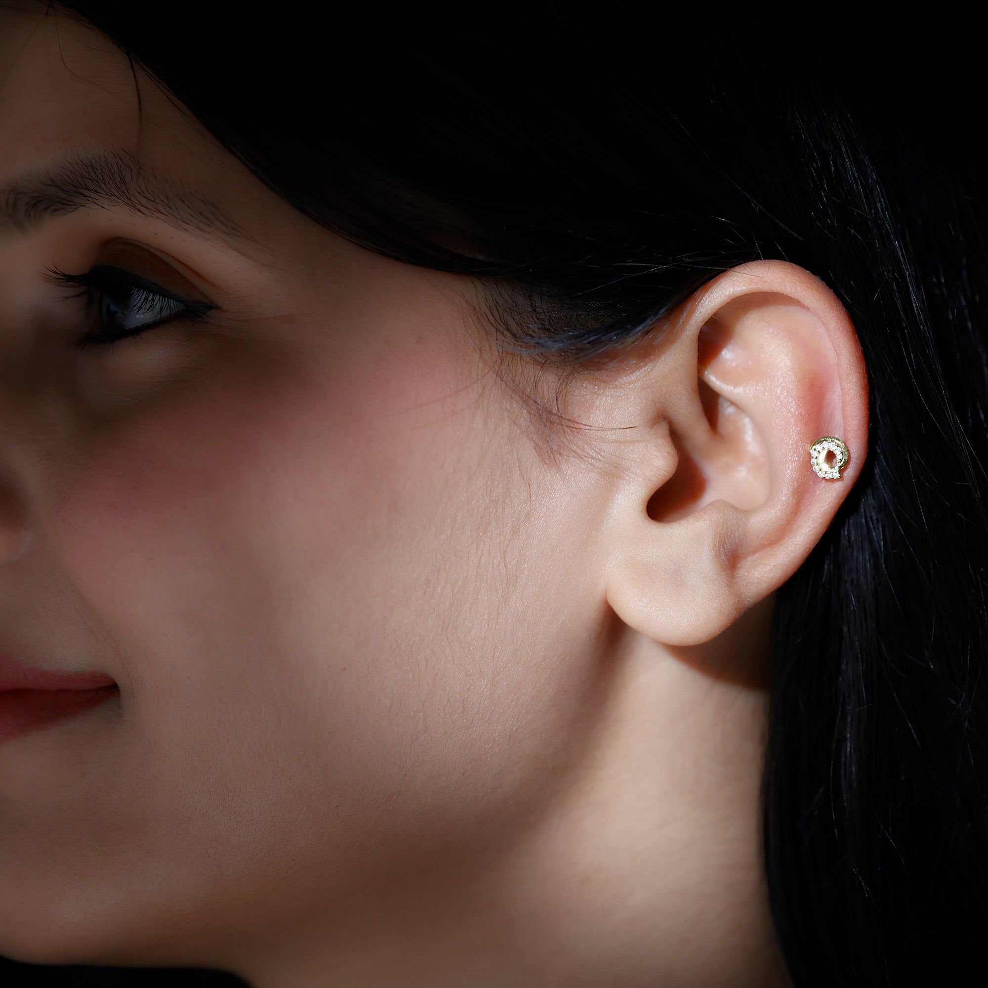 Moissanite Gold Swirl Earring for Second Hole Piercing