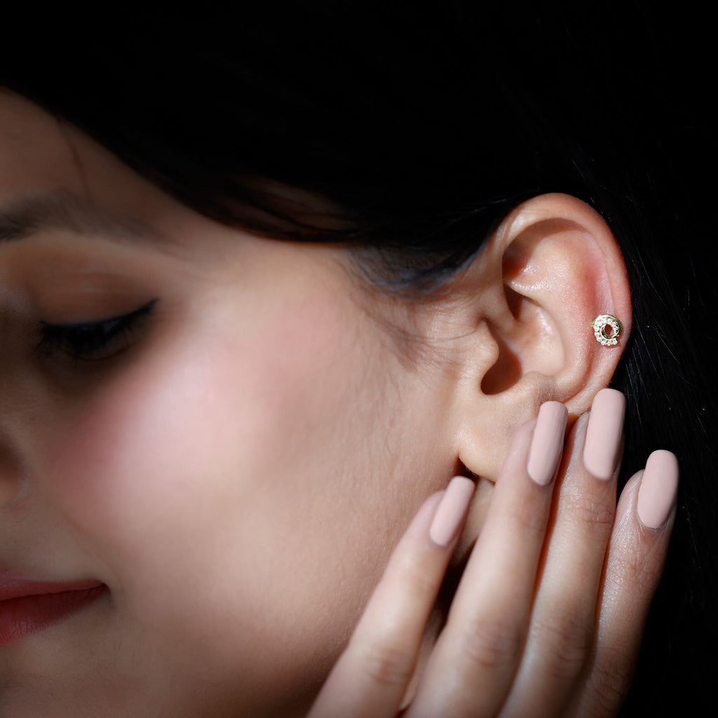 Moissanite Gold Swirl Earring for Second Hole Piercing