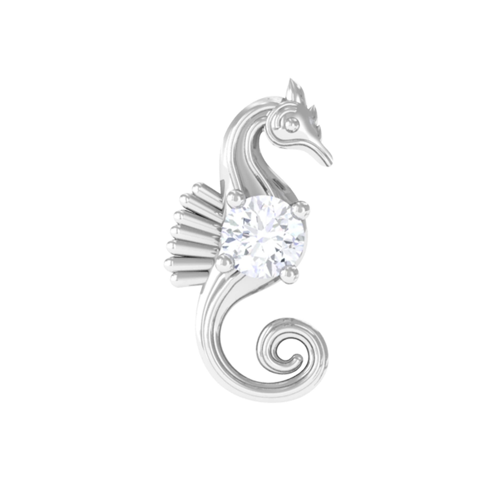 Real Diamond Cute Sea Horse Earring for Helix Piercing