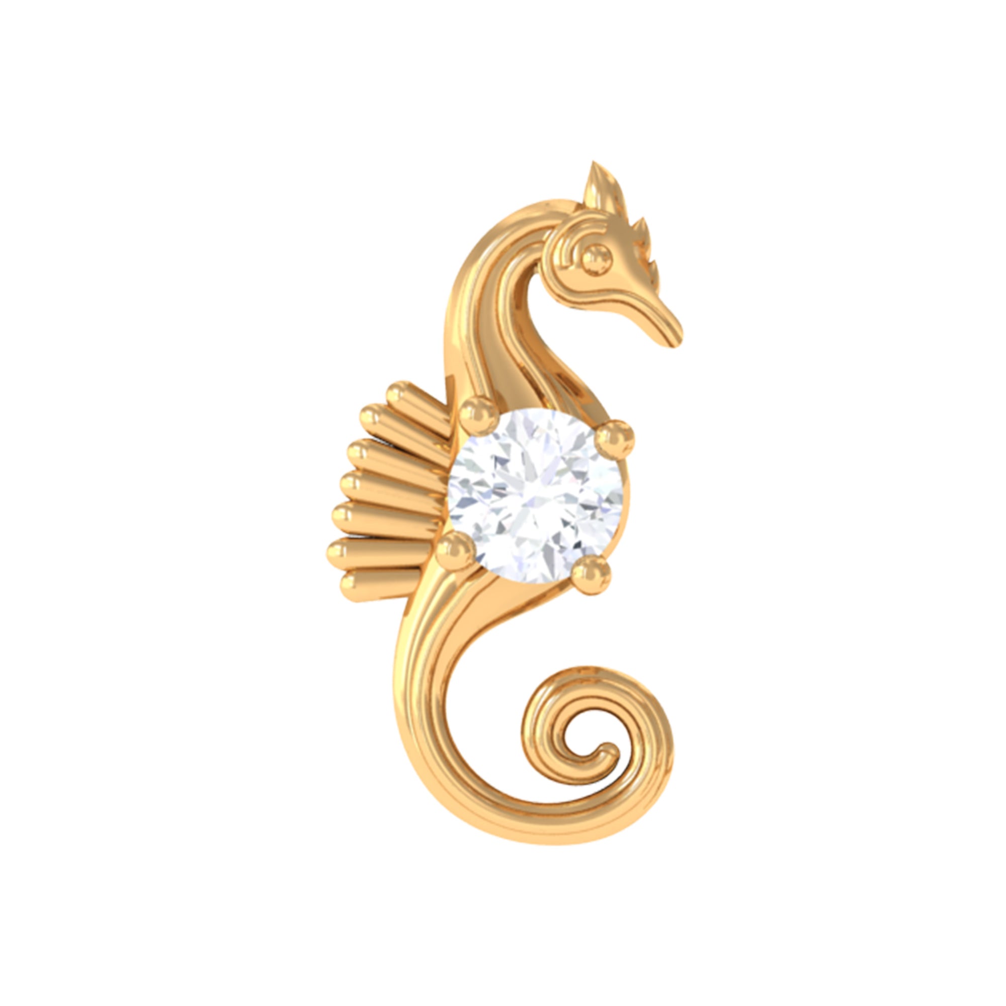Real Diamond Cute Sea Horse Earring for Helix Piercing