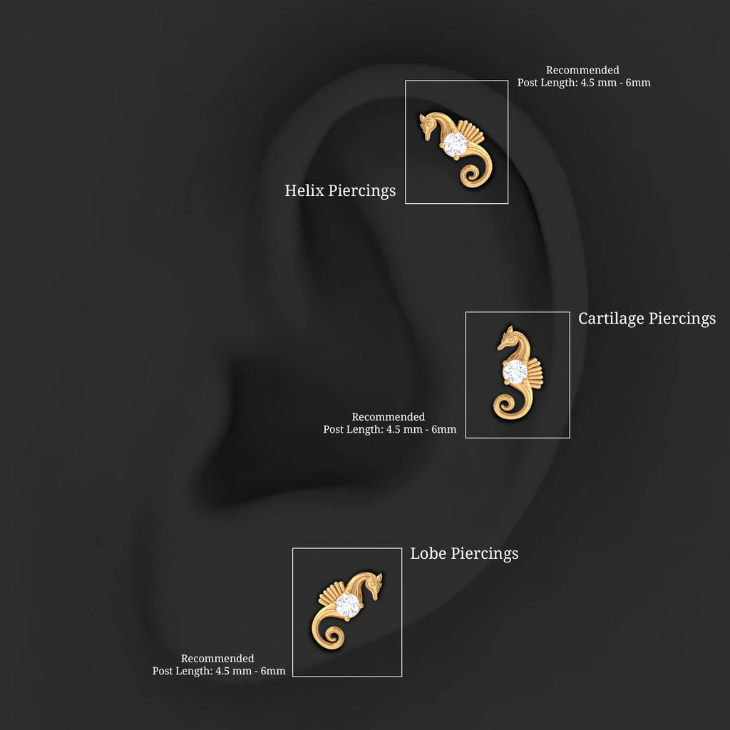 Real Diamond Cute Sea Horse Earring for Helix Piercing