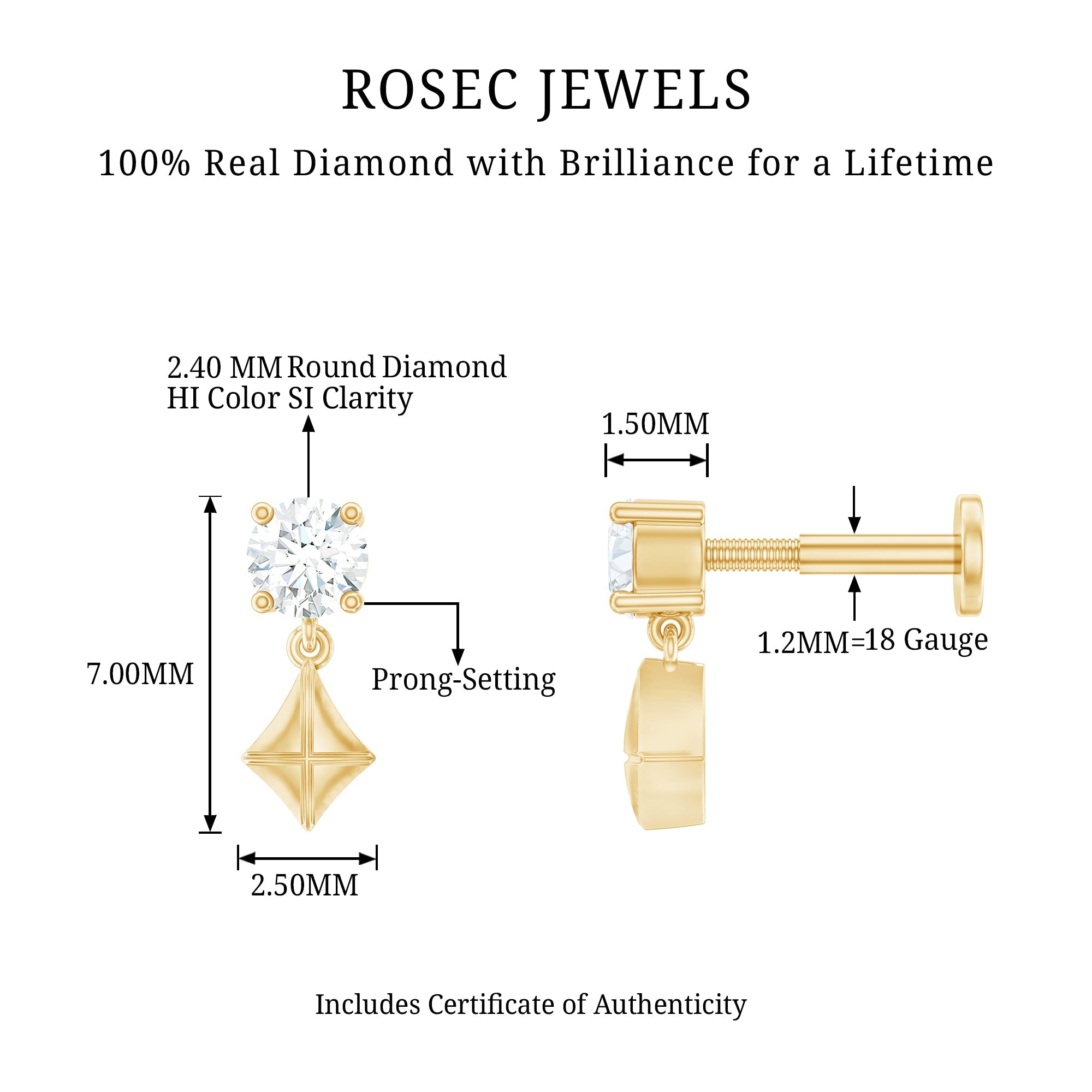 Diamond Dangling Earring for Helix Piercing