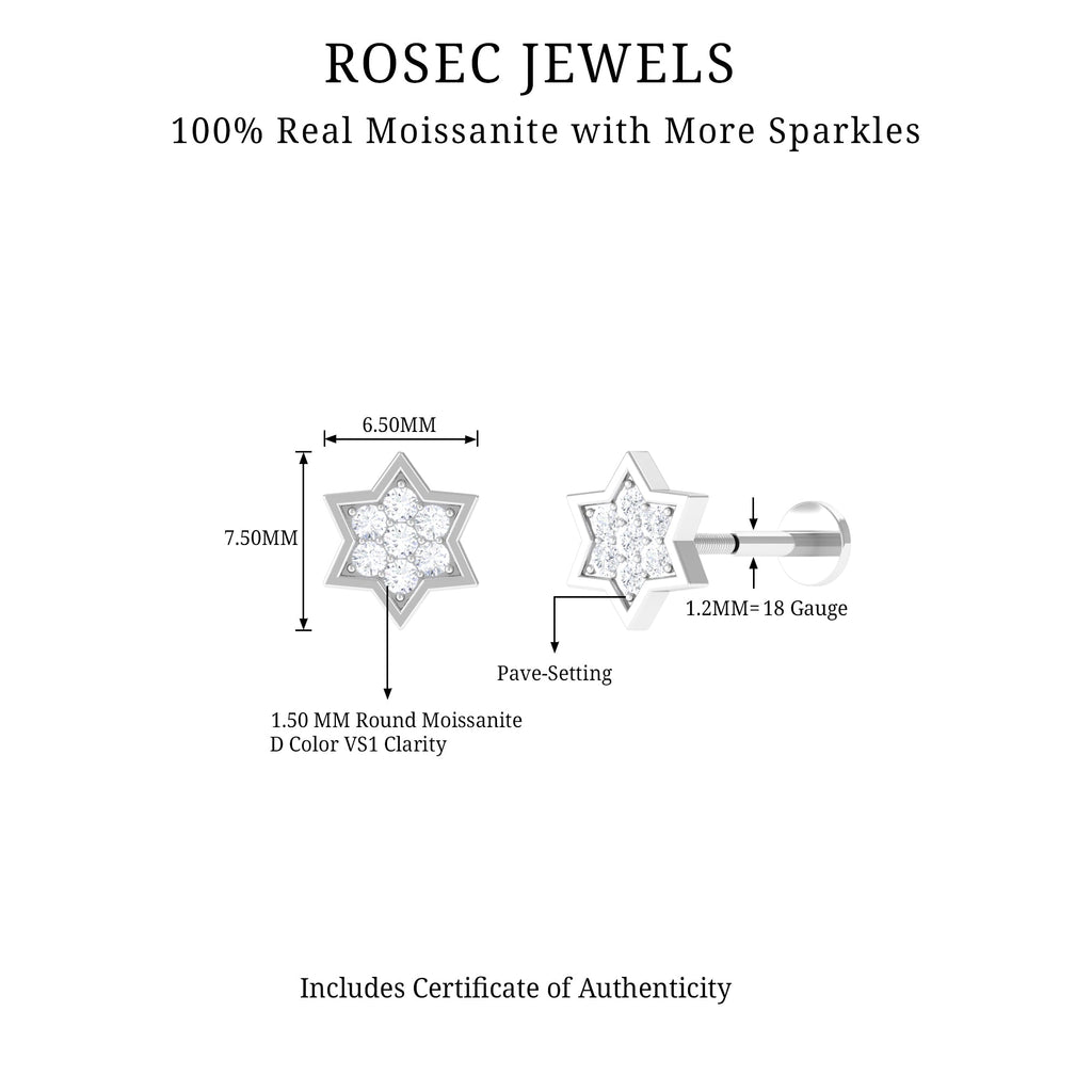 Round Moissanite Gold Star Earring for Cartilage Piercing