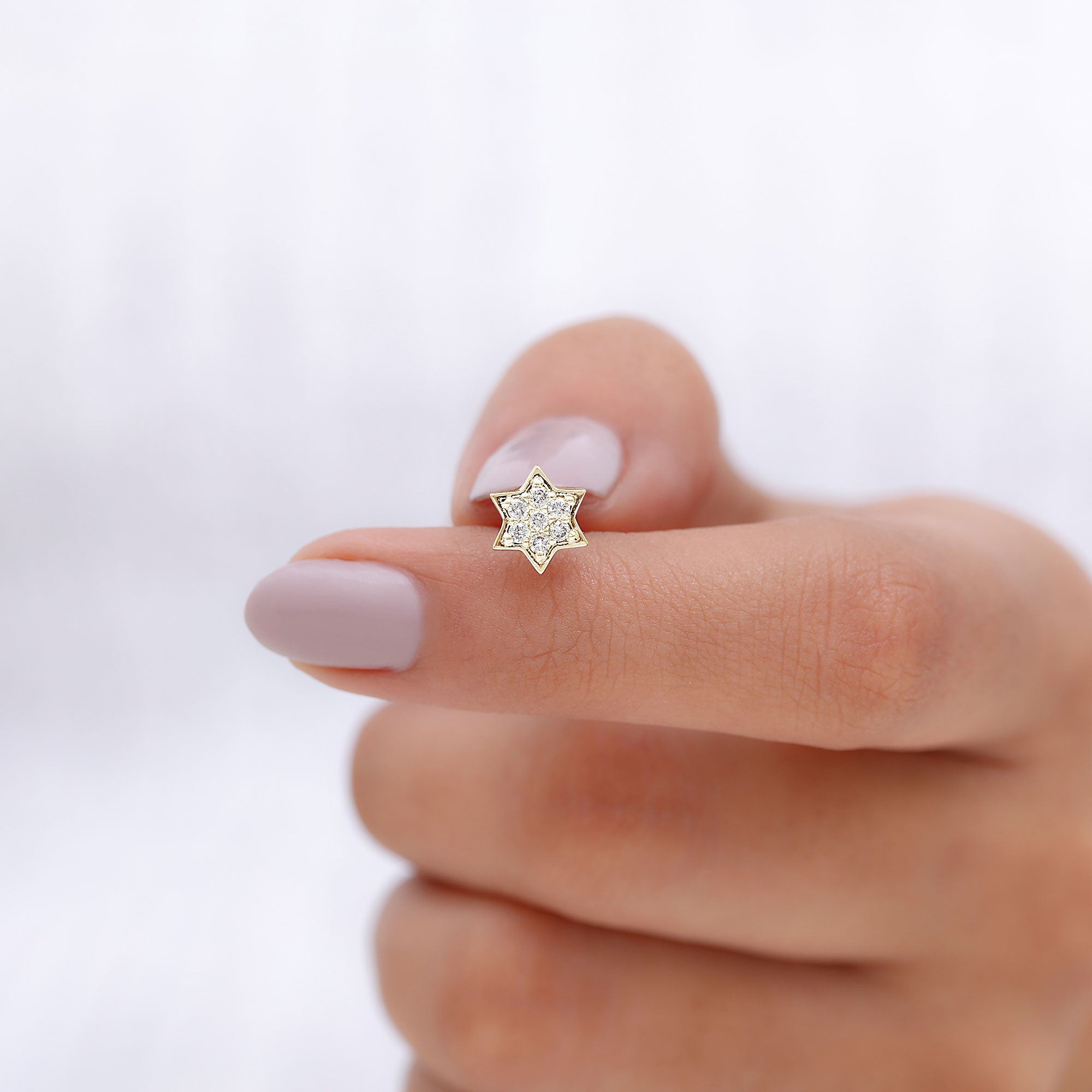 Round Moissanite Gold Star Earring for Cartilage Piercing