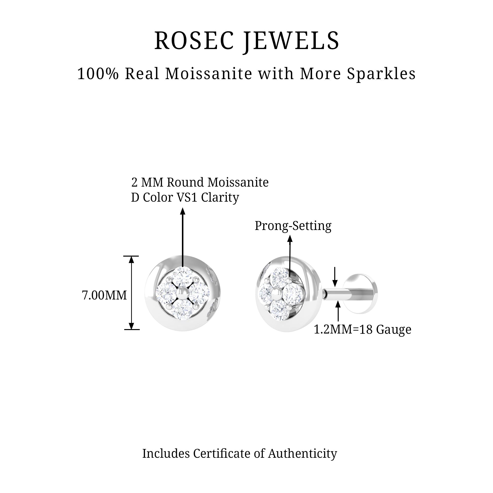 Moissanite Circle Second Hole Earring in Gold