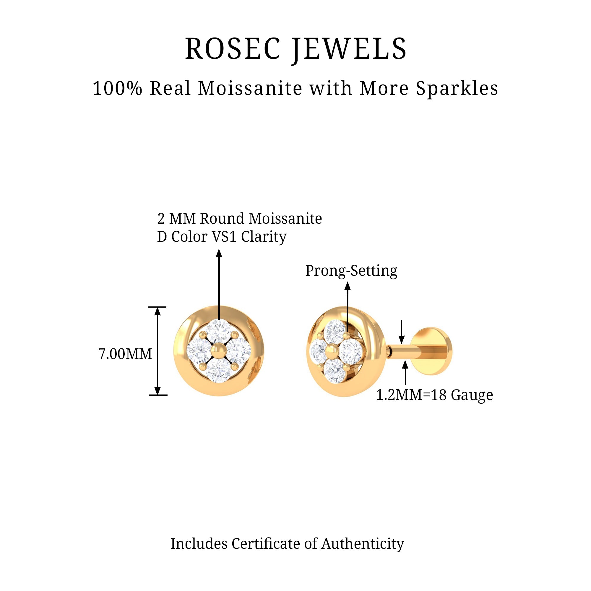 Moissanite Circle Second Hole Earring in Gold
