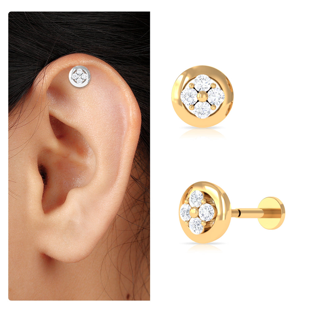 Moissanite Circle Second Hole Earring in Gold