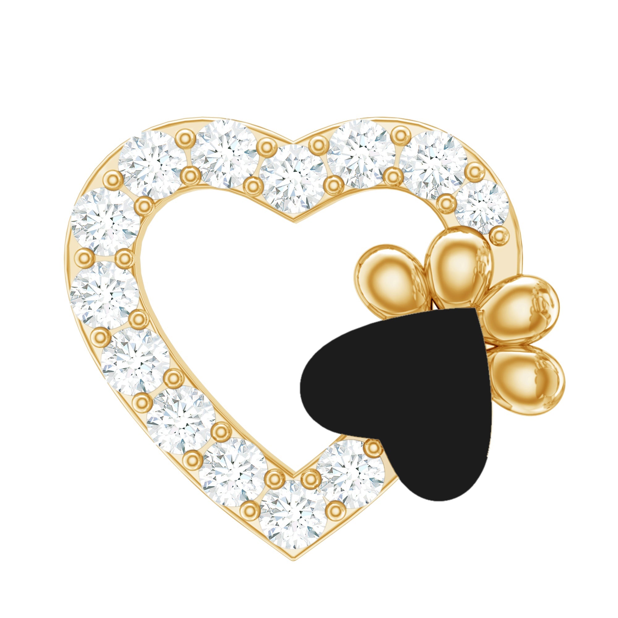 Certified Moissanite Paw and Heart Cartilage Earring with Enamel