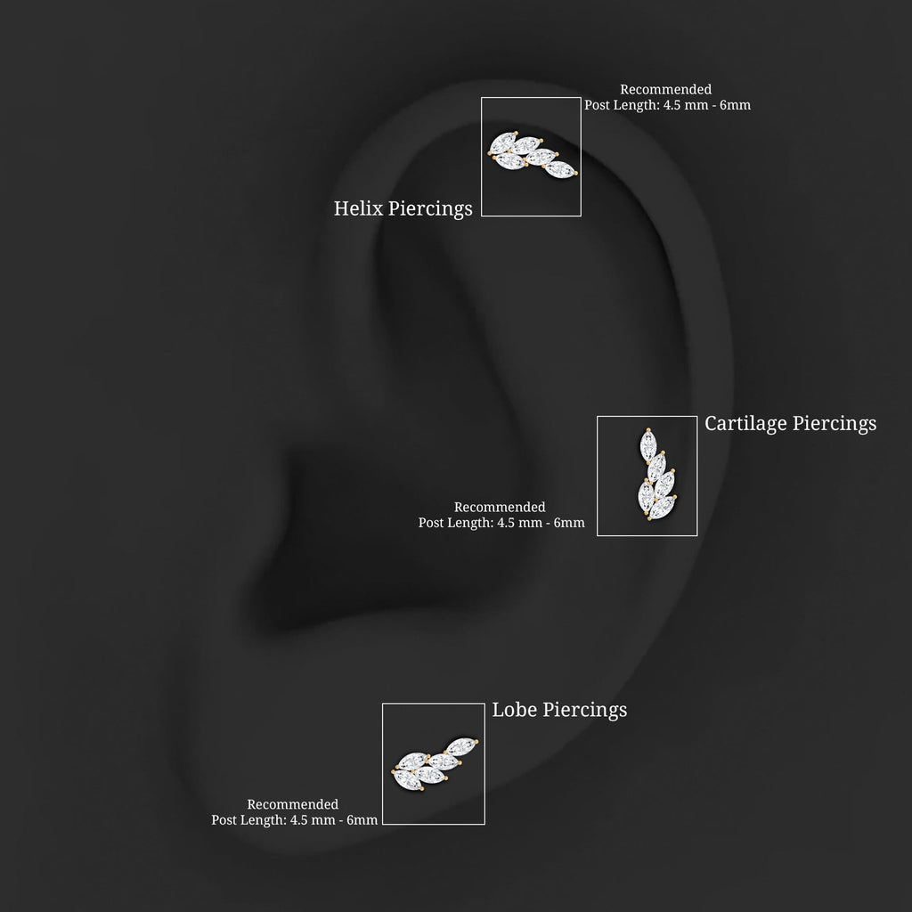 Marquise Moissanite Leaf Earring for Helix Piercing