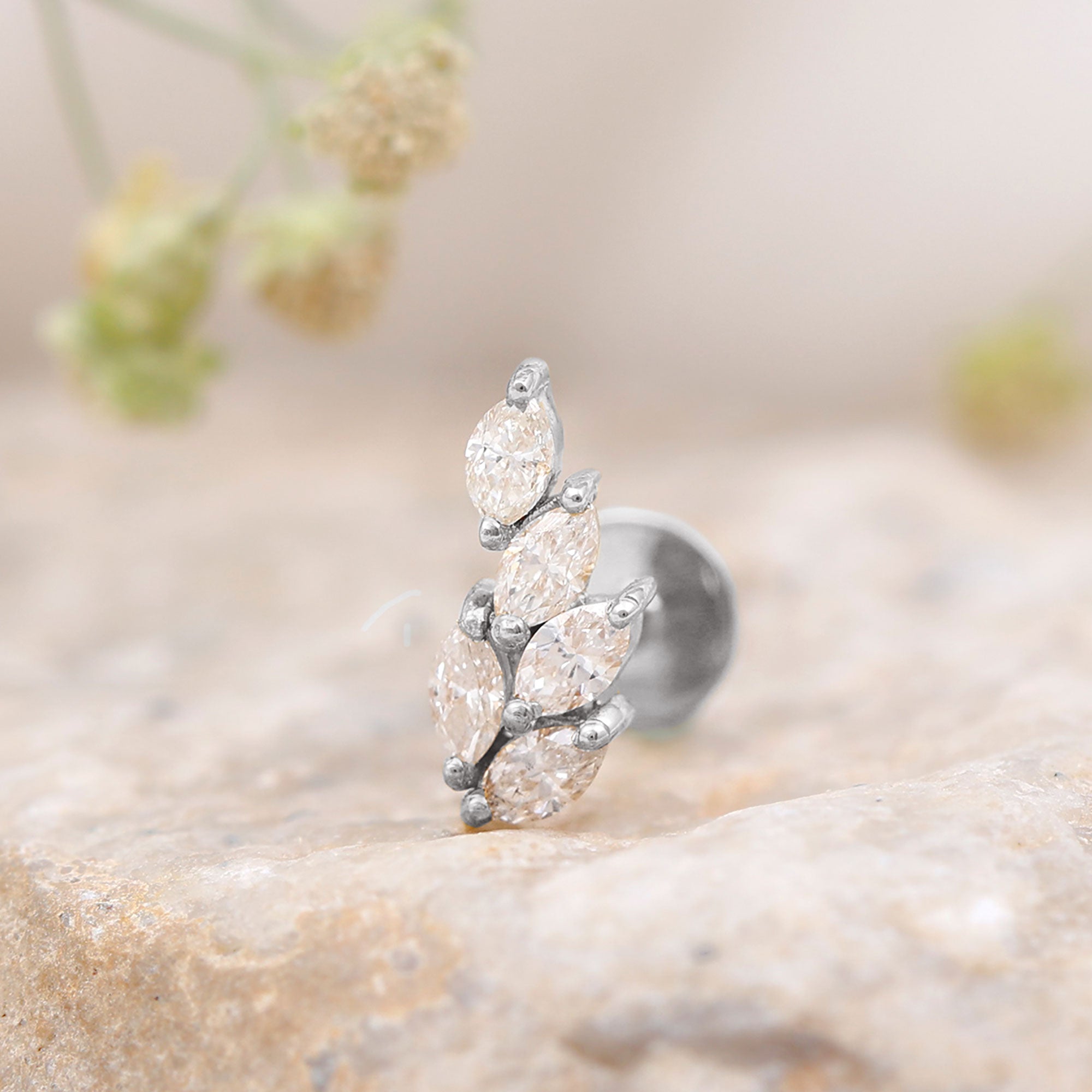 Marquise Moissanite Leaf Earring for Helix Piercing