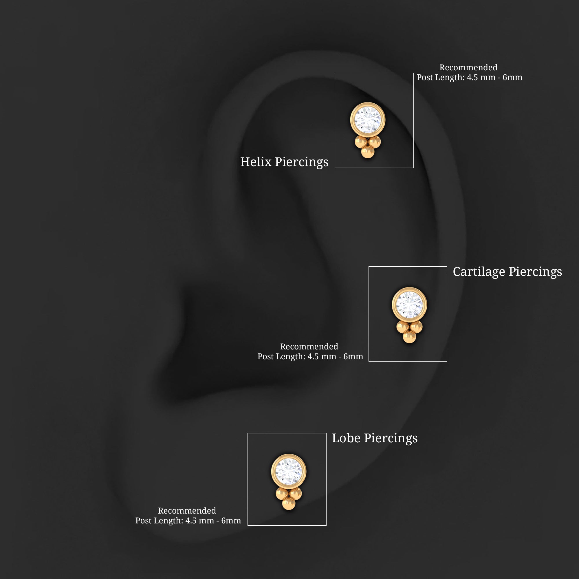 Minimalist Moissanite Gold Beaded Helix Earring in Bezel Setting