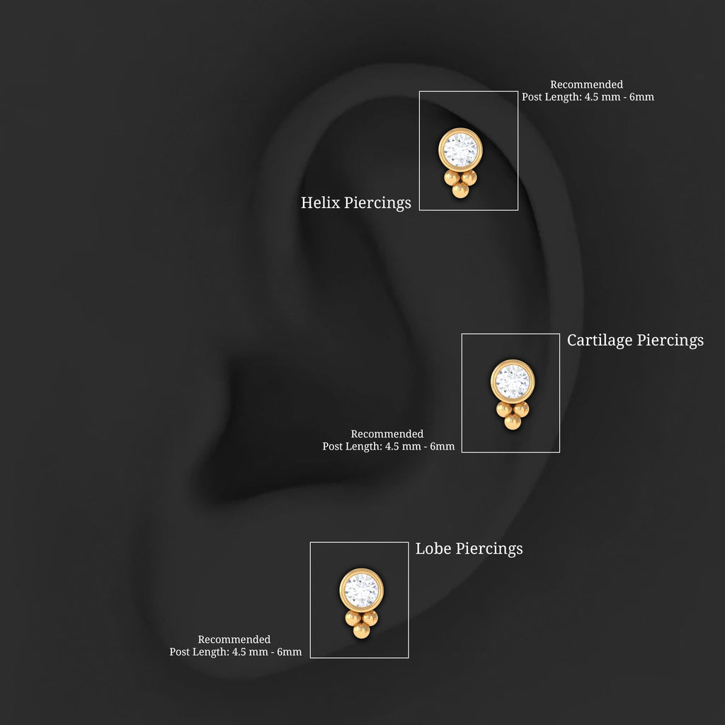 Minimalist Moissanite Gold Beaded Helix Earring in Bezel Setting