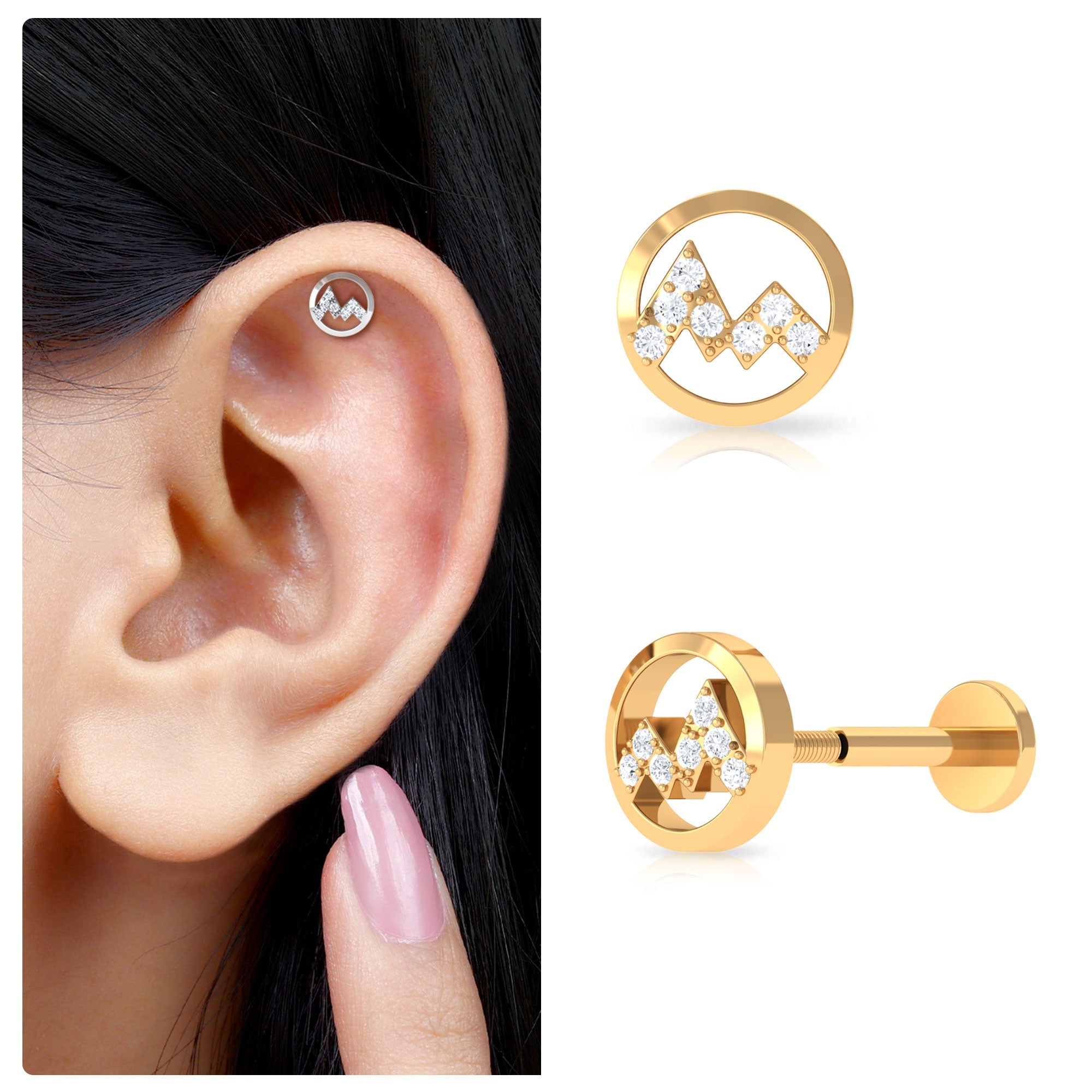 Genuine Diamond Unique Circle Earring for Cartilage Piercing