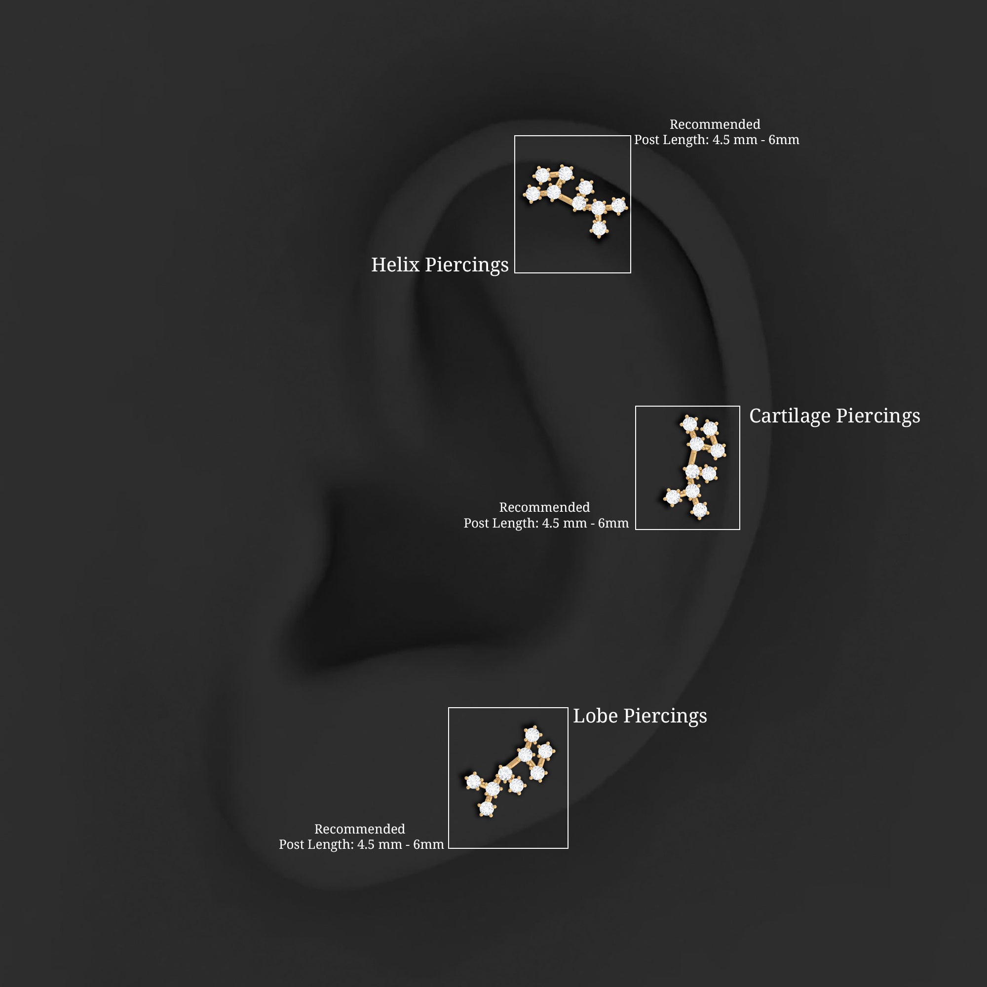 Diamond Sagittarius Zodiac Earring for Helix Piercing